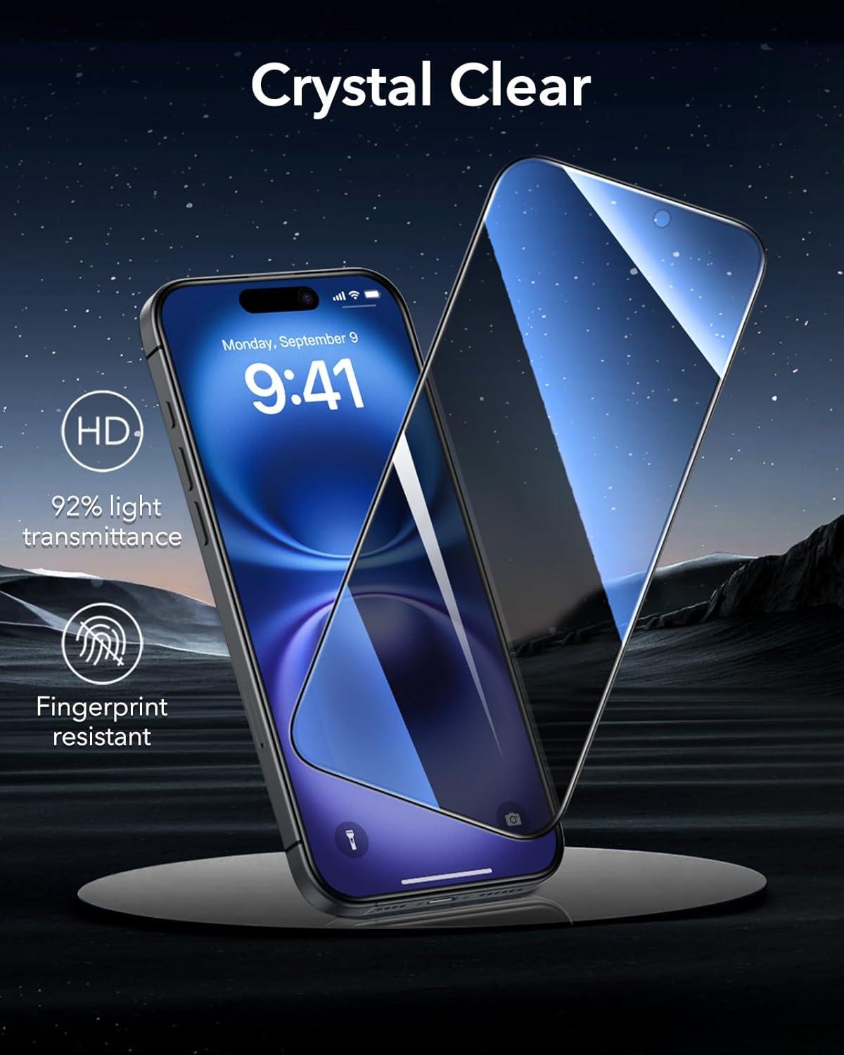 imageESR 3 Pack 9H Glass for iPhone 17 Pro Max Screen Protector MilitaryGrade Shatterproof with AR AntiReflective Technology Armorite UltraTough Tempered Glass with Ultra Fit TrayPrivacy 3 Pack