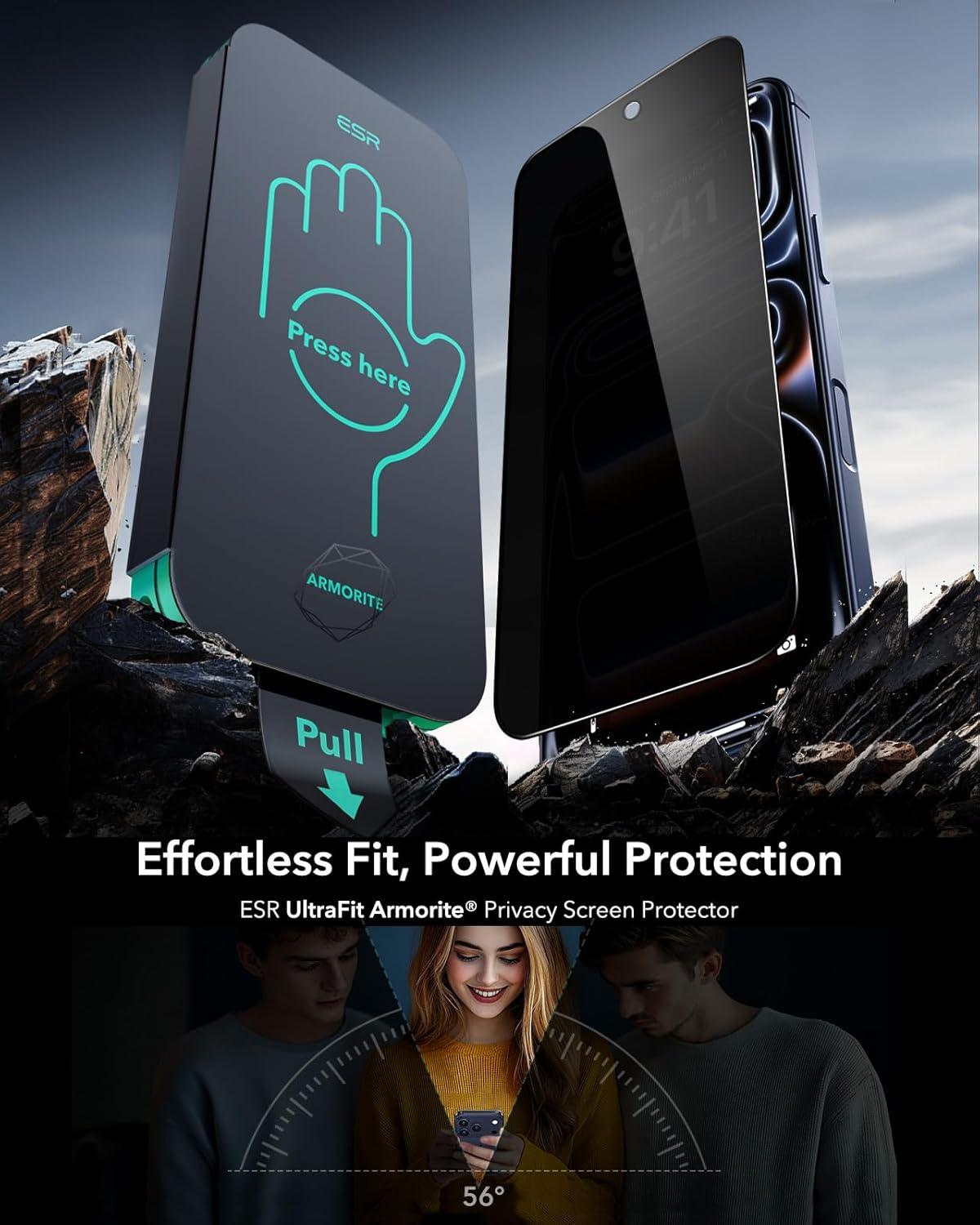 imageESR 3 Pack 9H Glass for iPhone 17 Pro Max Screen Protector MilitaryGrade Shatterproof with AR AntiReflective Technology Armorite UltraTough Tempered Glass with Ultra Fit TrayPrivacy 3 Pack