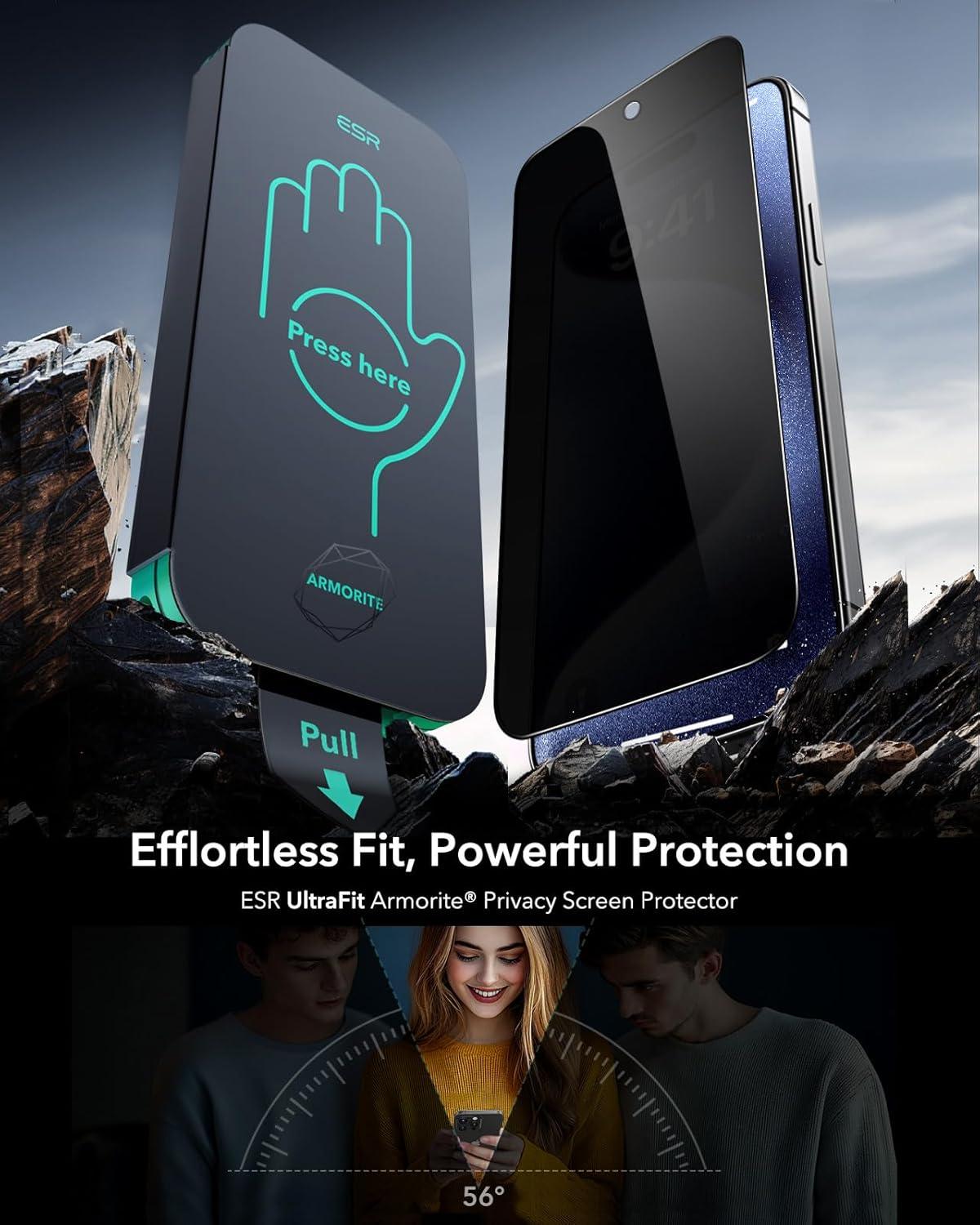 imageESR 3 Pack 9H Glass for iPhone 17 Pro Max Screen Protector MilitaryGrade Shatterproof with AR AntiReflective Technology Armorite UltraTough Tempered Glass with Ultra Fit TrayPrivacy 3 Pack
