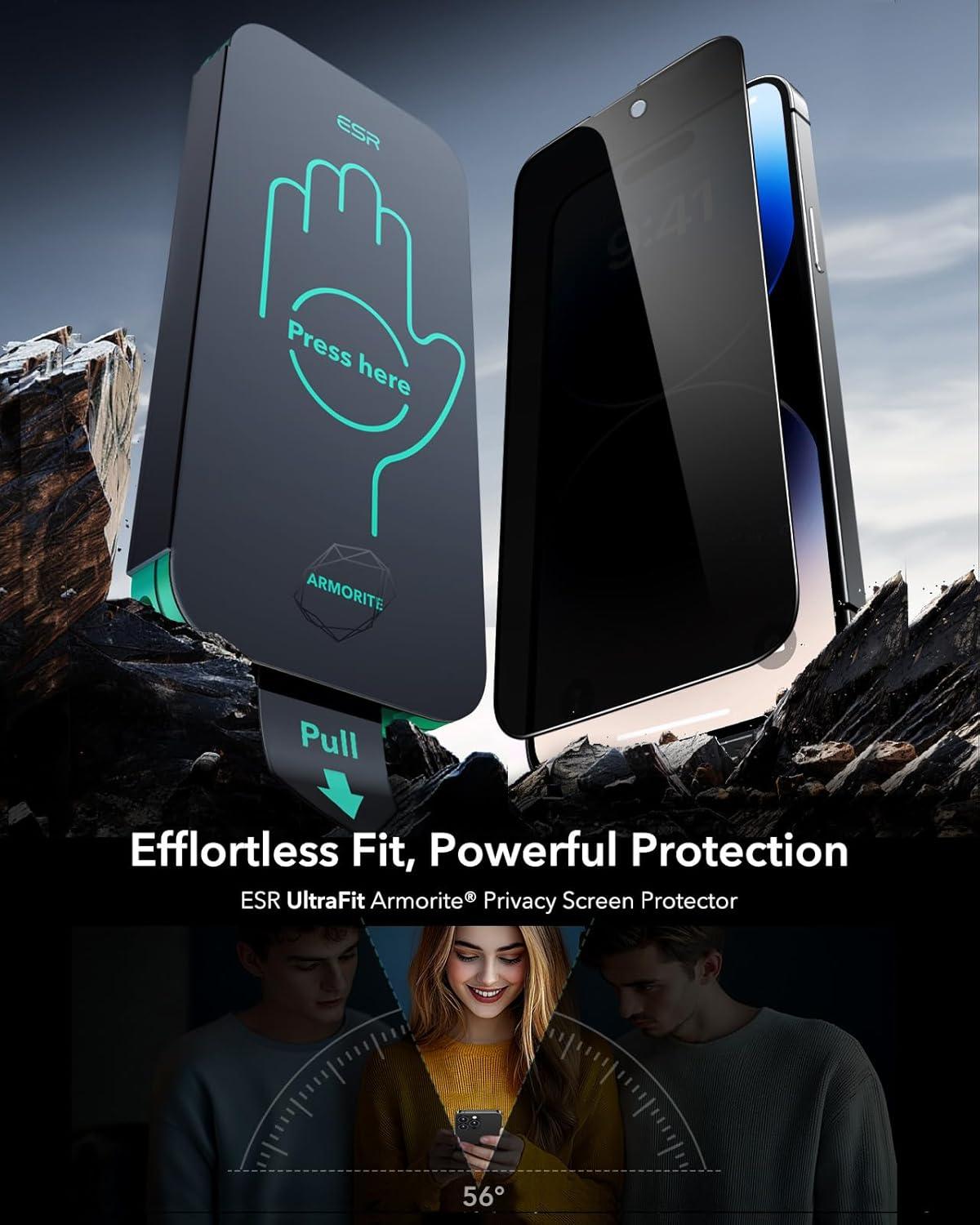 imageESR 3 Pack 9H Glass for iPhone 17 Pro Max Screen Protector MilitaryGrade Shatterproof with AR AntiReflective Technology Armorite UltraTough Tempered Glass with Ultra Fit TrayPrivacy 3 Pack