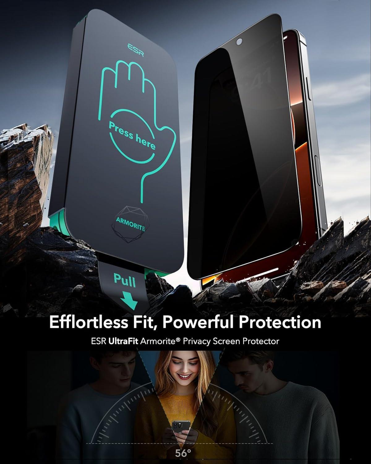 imageESR 3 Pack 9H Glass for iPhone 17 Pro Max Screen Protector MilitaryGrade Shatterproof with AR AntiReflective Technology Armorite UltraTough Tempered Glass with Ultra Fit TrayPrivacy 3 Pack