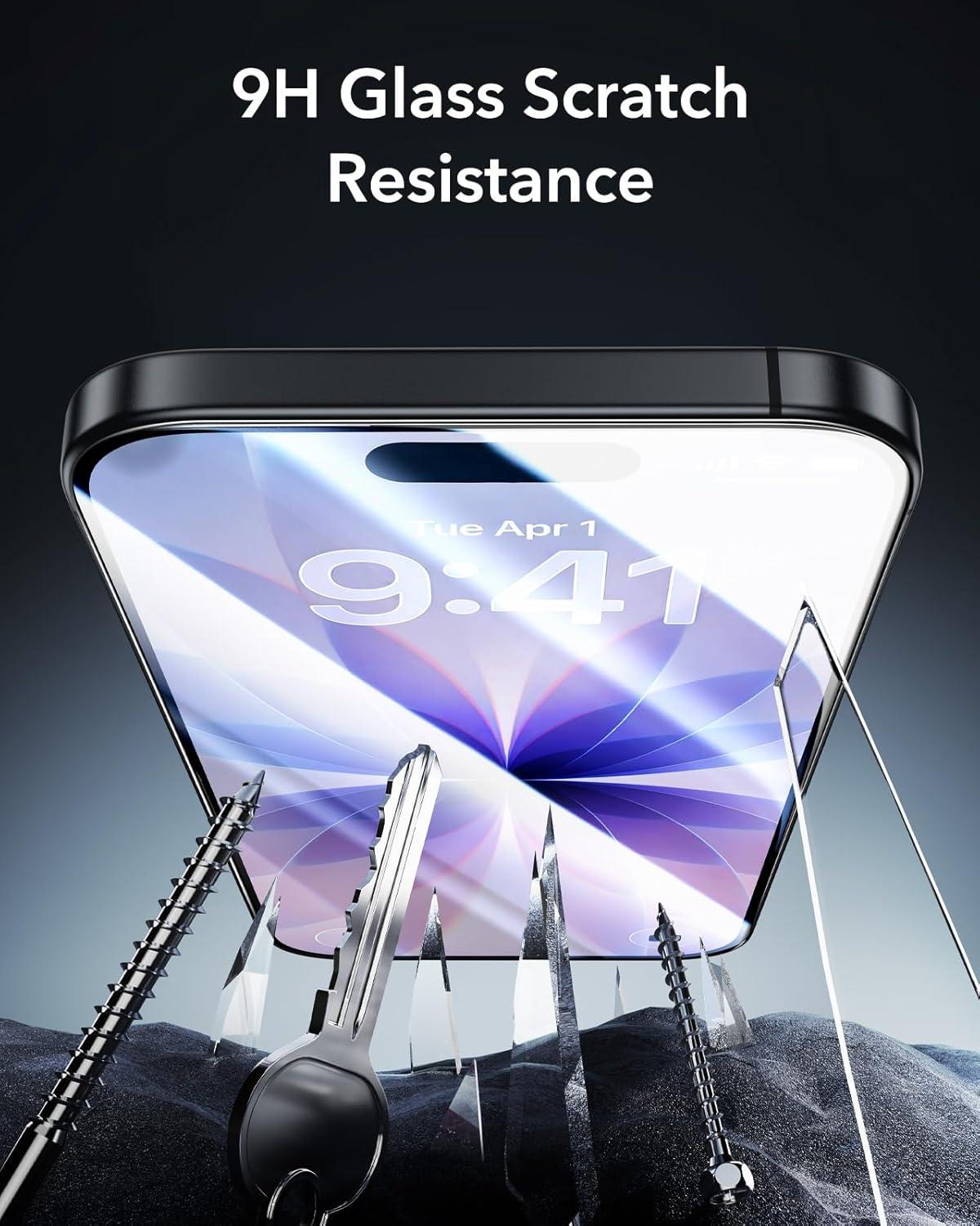 imageESR 3 Pack 9H Glass for iPhone 17 Pro Max Screen Protector MilitaryGrade Shatterproof with AR AntiReflective Technology Armorite UltraTough Tempered Glass with Ultra Fit TrayPrivacy 3 Pack