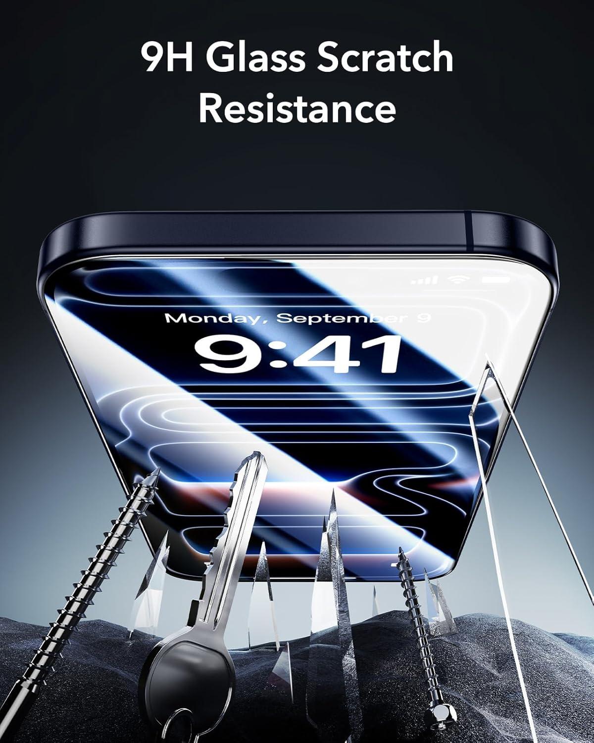 imageESR 3 Pack 9H Glass for iPhone 17 Pro Max Screen Protector MilitaryGrade Shatterproof with AR AntiReflective Technology Armorite UltraTough Tempered Glass with Ultra Fit TrayPrivacy 3 Pack