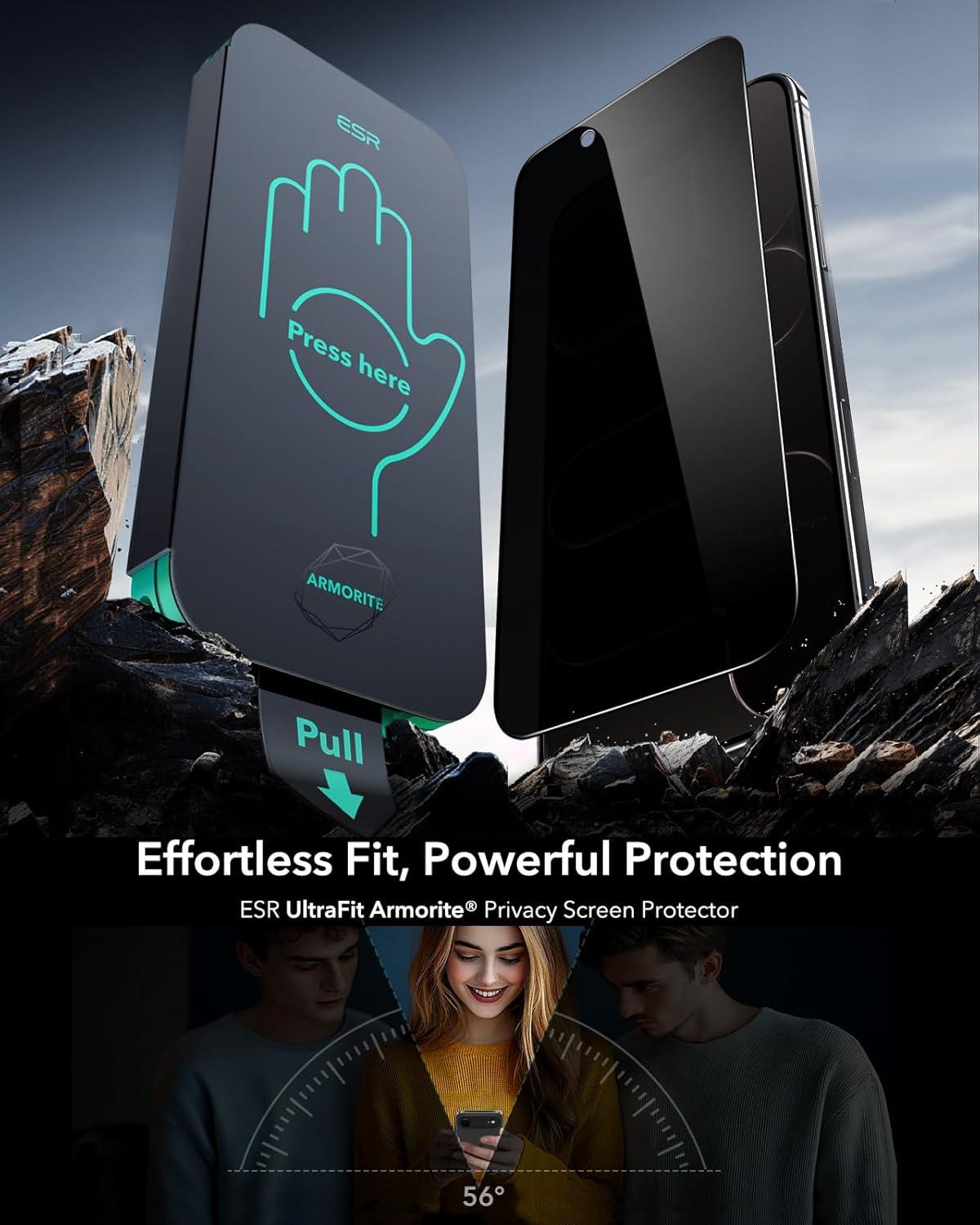 imageESR 3 Pack 9H Glass for iPhone 17 Pro Max Screen Protector MilitaryGrade Shatterproof with AR AntiReflective Technology Armorite UltraTough Tempered Glass with Ultra Fit TrayPrivacy 3 Pack