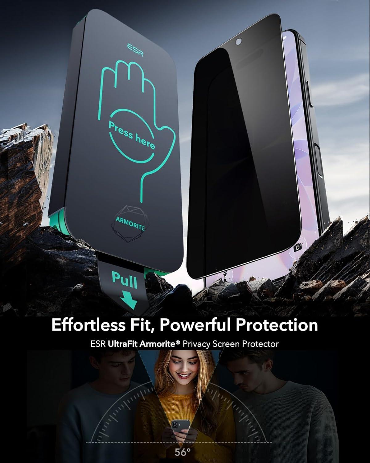imageESR 3 Pack 9H Glass for iPhone 17 Pro Max Screen Protector MilitaryGrade Shatterproof with AR AntiReflective Technology Armorite UltraTough Tempered Glass with Ultra Fit TrayPrivacy 3 Pack