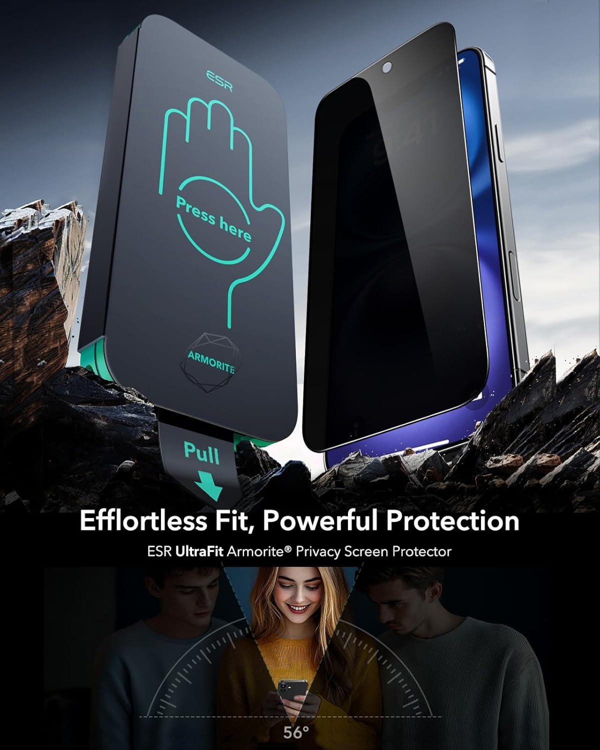 imageESR 3 Pack 9H Glass for iPhone 17 Pro Max Screen Protector MilitaryGrade Shatterproof with AR AntiReflective Technology Armorite UltraTough Tempered Glass with Ultra Fit TrayPrivacy 3 Pack