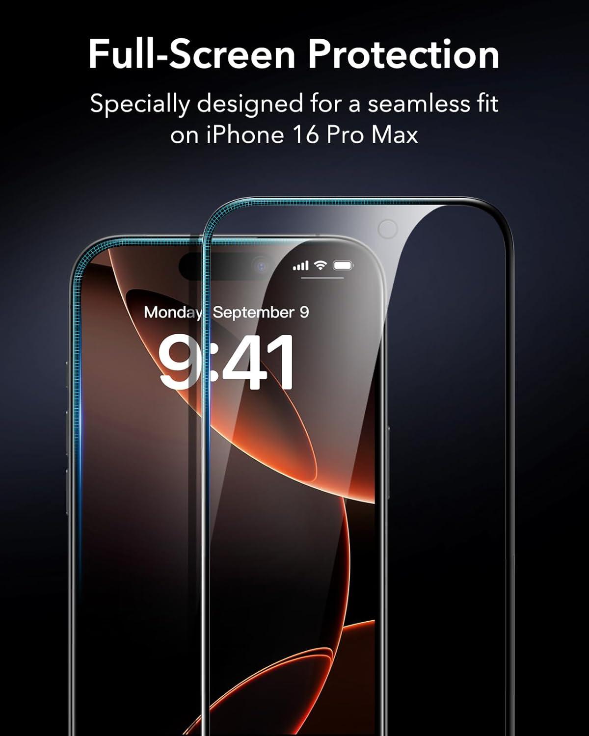 imageESR 3 Pack 9H Glass for iPhone 17 Pro Max Screen Protector MilitaryGrade Shatterproof with AR AntiReflective Technology Armorite UltraTough Tempered Glass with Ultra Fit TrayPrivacy 3 Pack