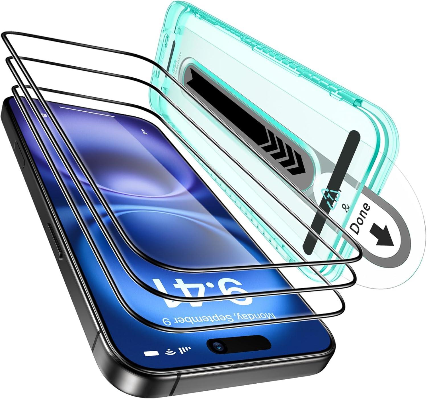 imageESR 3 Pack for iPhone 14 Pro Max Screen Protector 9H Hardness Military Grade Shatterproof Tempered Glass Film with Flawless Fit Tray3 Pack with Flawless Fit Tray