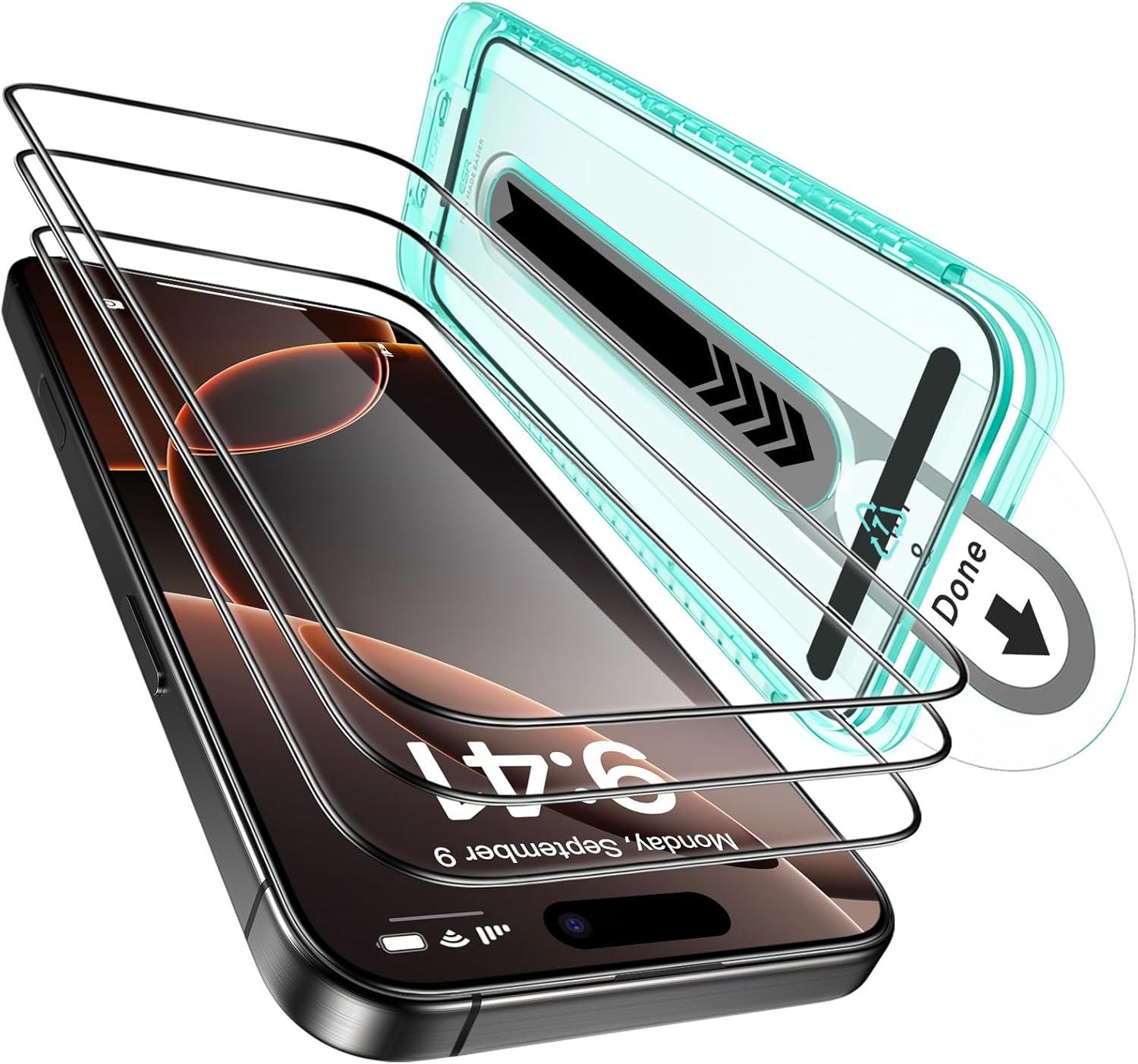 imageESR 3 Pack for iPhone 14 Pro Max Screen Protector 9H Hardness Military Grade Shatterproof Tempered Glass Film with Flawless Fit Tray3 Pack with Flawless Fit Tray