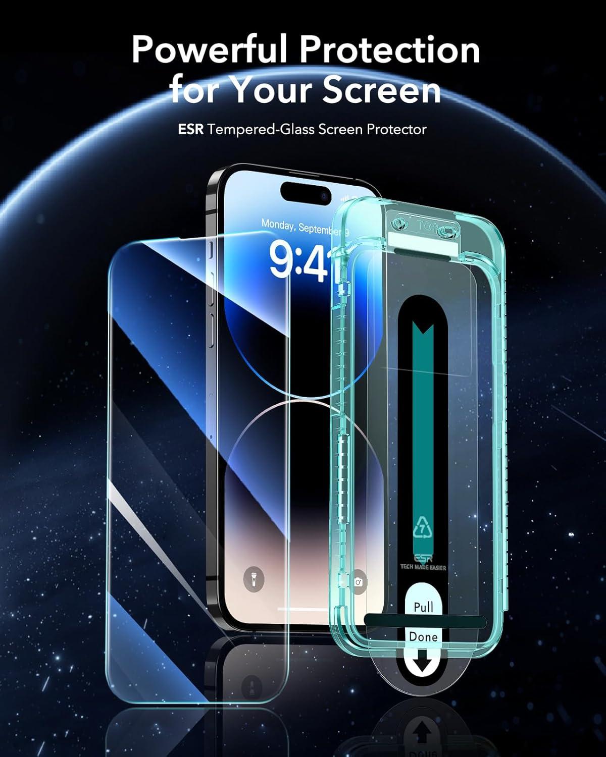 imageESR 3 Pack for iPhone 14 Pro Max Screen Protector 9H Hardness Military Grade Shatterproof Tempered Glass Film with Flawless Fit Tray3 Pack with Flawless Fit Tray