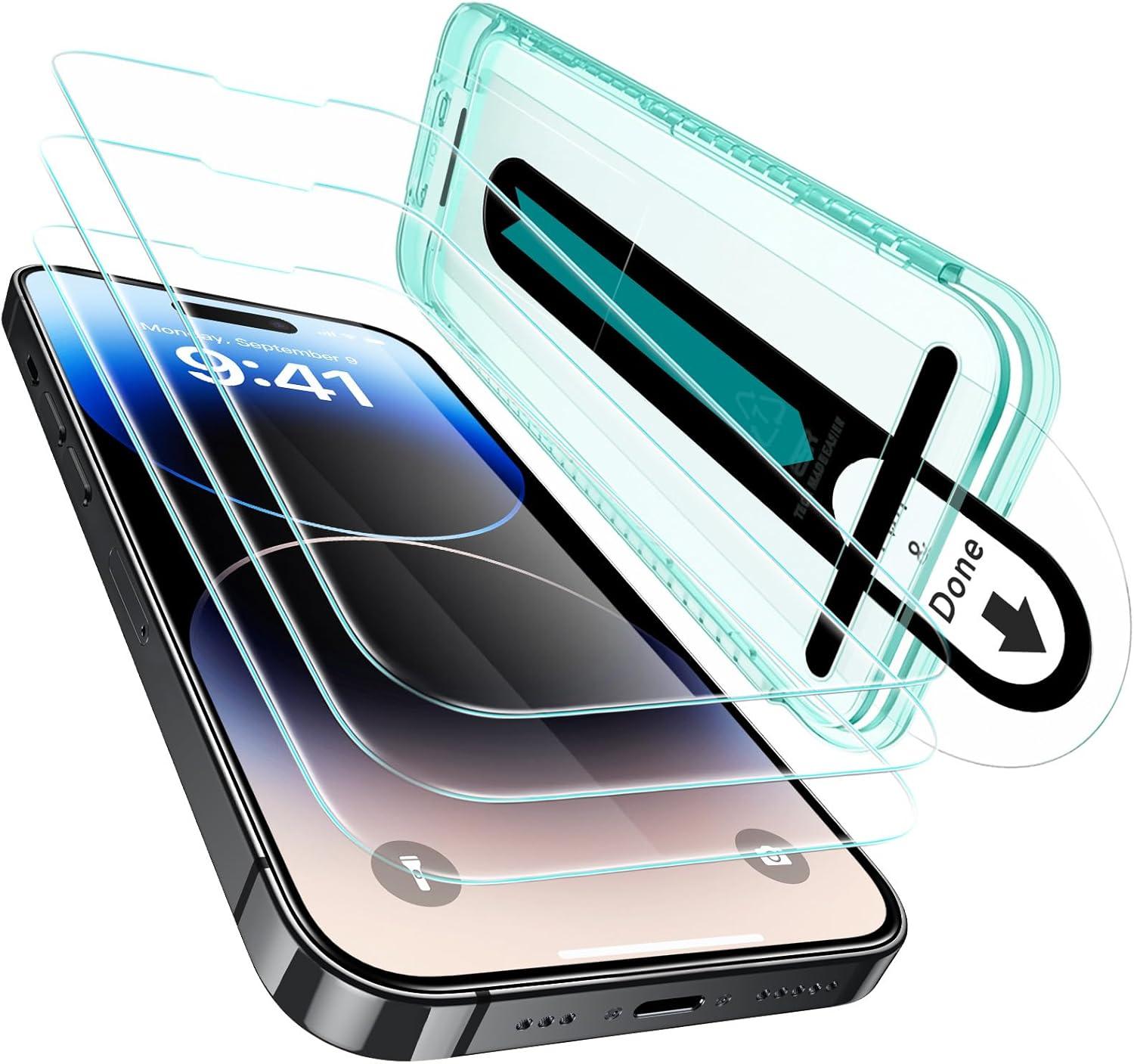 imageESR 3 Pack for iPhone 14 Pro Max Screen Protector 9H Hardness Military Grade Shatterproof Tempered Glass Film with Flawless Fit Tray3 Pack with Flawless Fit Tray