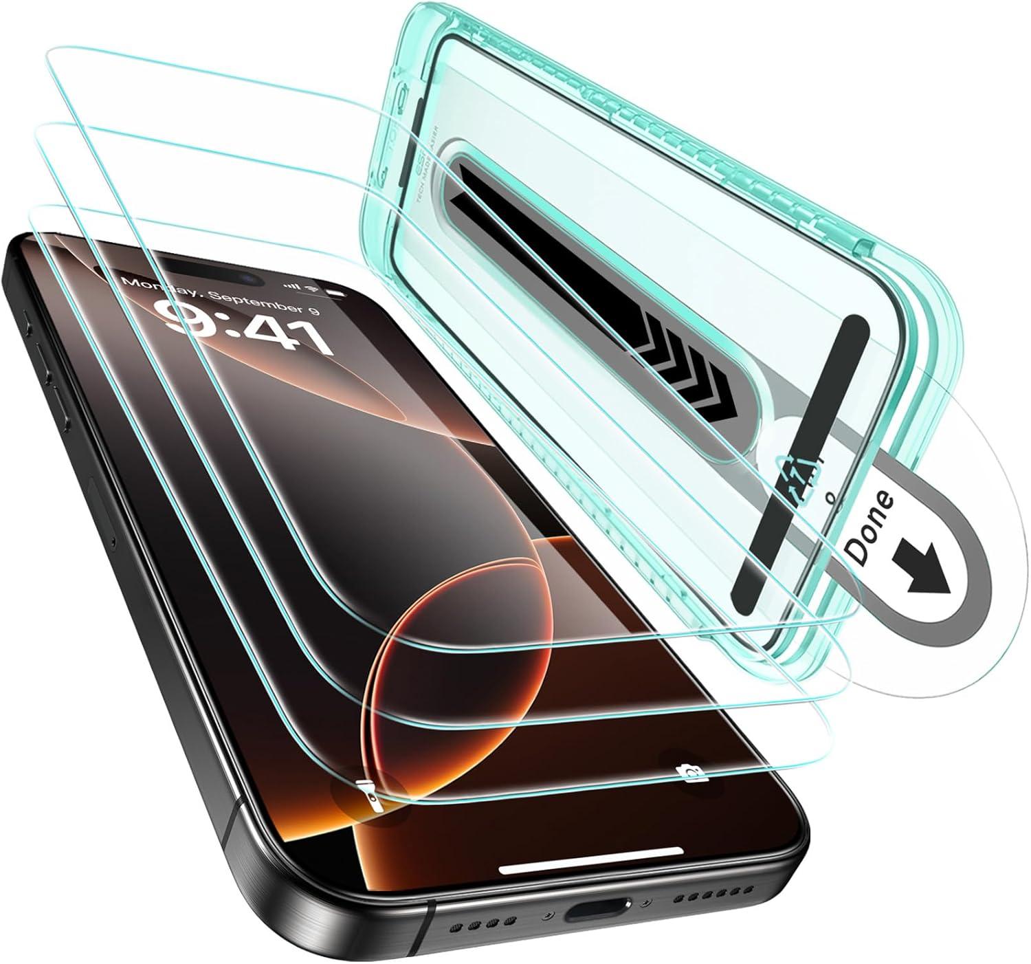 imageESR 3 Pack for iPhone 14 Pro Max Screen Protector 9H Hardness Military Grade Shatterproof Tempered Glass Film with Flawless Fit Tray3 Pack with Flawless Fit Tray
