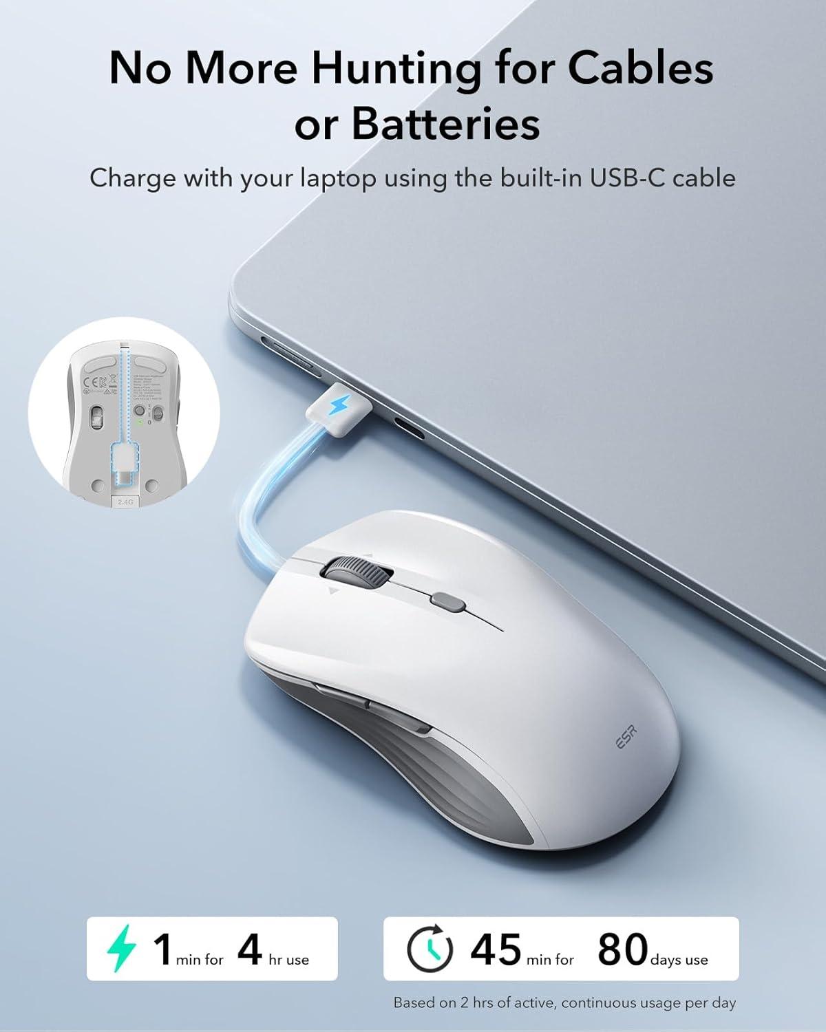 imageESR MagMouse SnaptoCarry Bluetooth Mouse Rechargeable Wireless Mouse for Laptop with Builtin Charging Cable Reusable Adhesive Holder BT 50 24 GHz Connectivity Silent Ergonomic BlackWhite