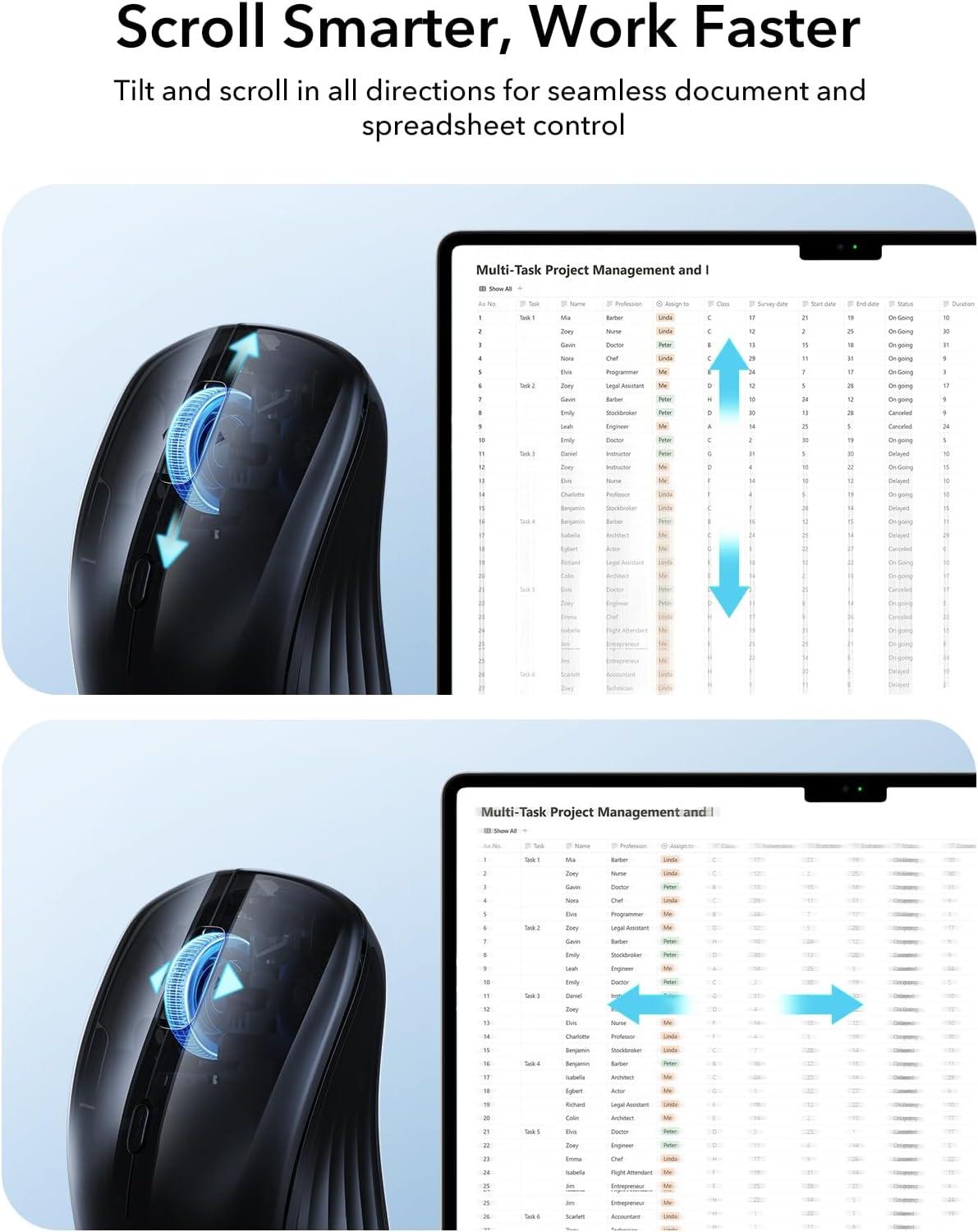 imageESR MagMouse SnaptoCarry Bluetooth Mouse Rechargeable Wireless Mouse for Laptop with Builtin Charging Cable Reusable Adhesive Holder BT 50 24 GHz Connectivity Silent Ergonomic BlackDark Black