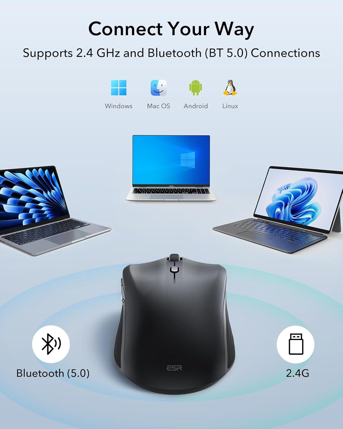 imageESR MagMouse SnaptoCarry Bluetooth Mouse Rechargeable Wireless Mouse for Laptop with Builtin Charging Cable Reusable Adhesive Holder BT 50 24 GHz Connectivity Silent Ergonomic BlackDark Black