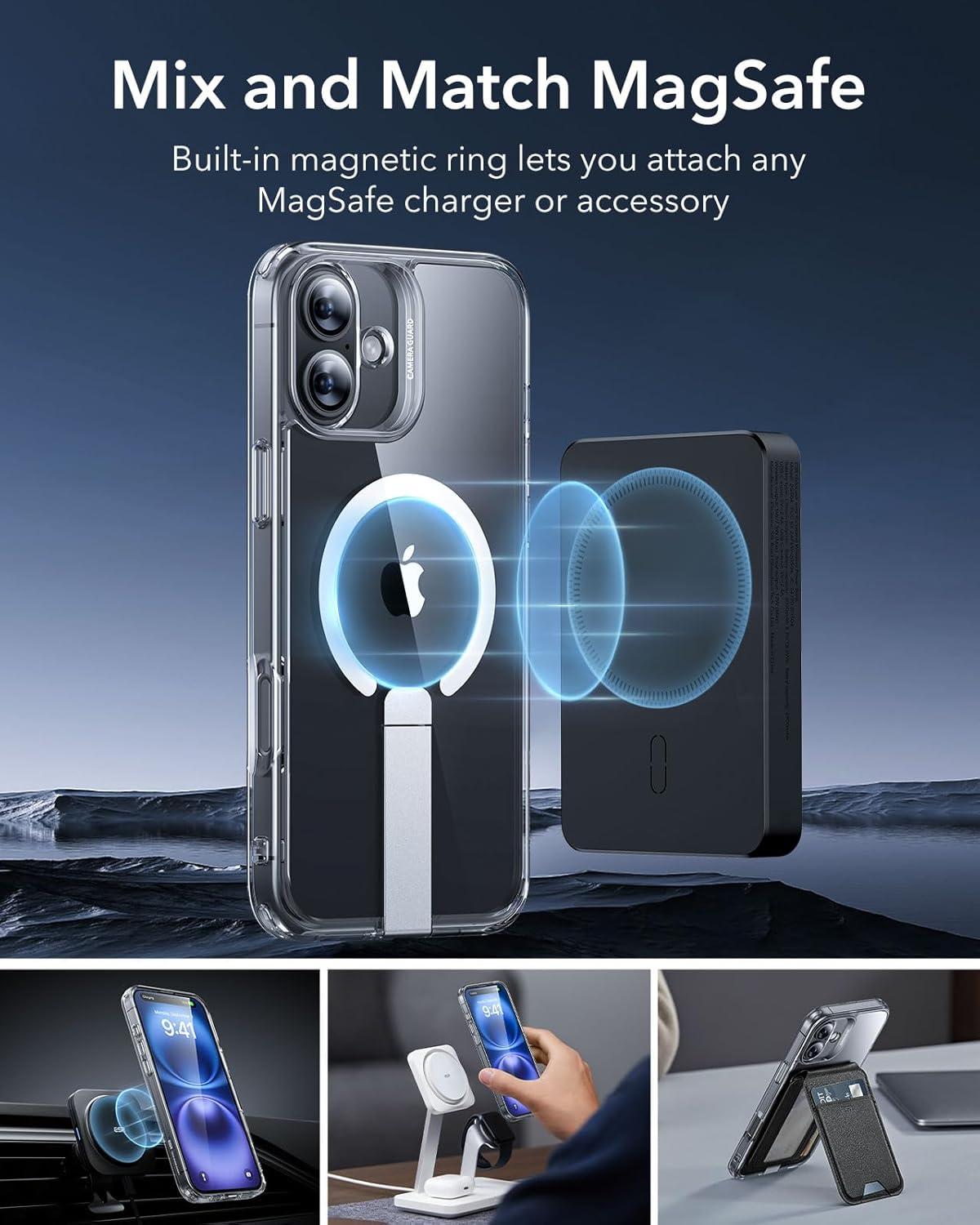 imageESR Patented Metal Kickstand Case Compatible with iPhone 13 Pro Max Two Ways to Tilt Reinforced Drop Protection Slim and Soft Case TransparentMagsafe Clear