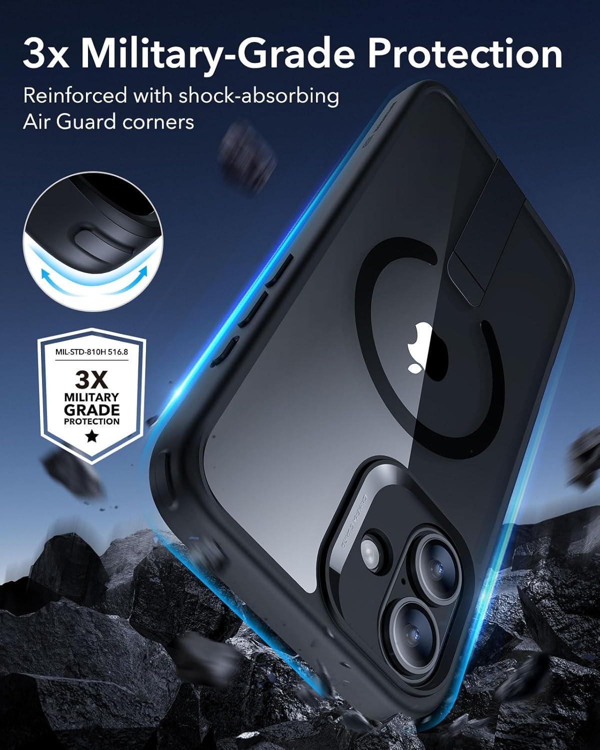 imageESR Patented Metal Kickstand Case Compatible with iPhone 13 Pro Max Two Ways to Tilt Reinforced Drop Protection Slim and Soft Case TransparentMagsafe Clear Black
