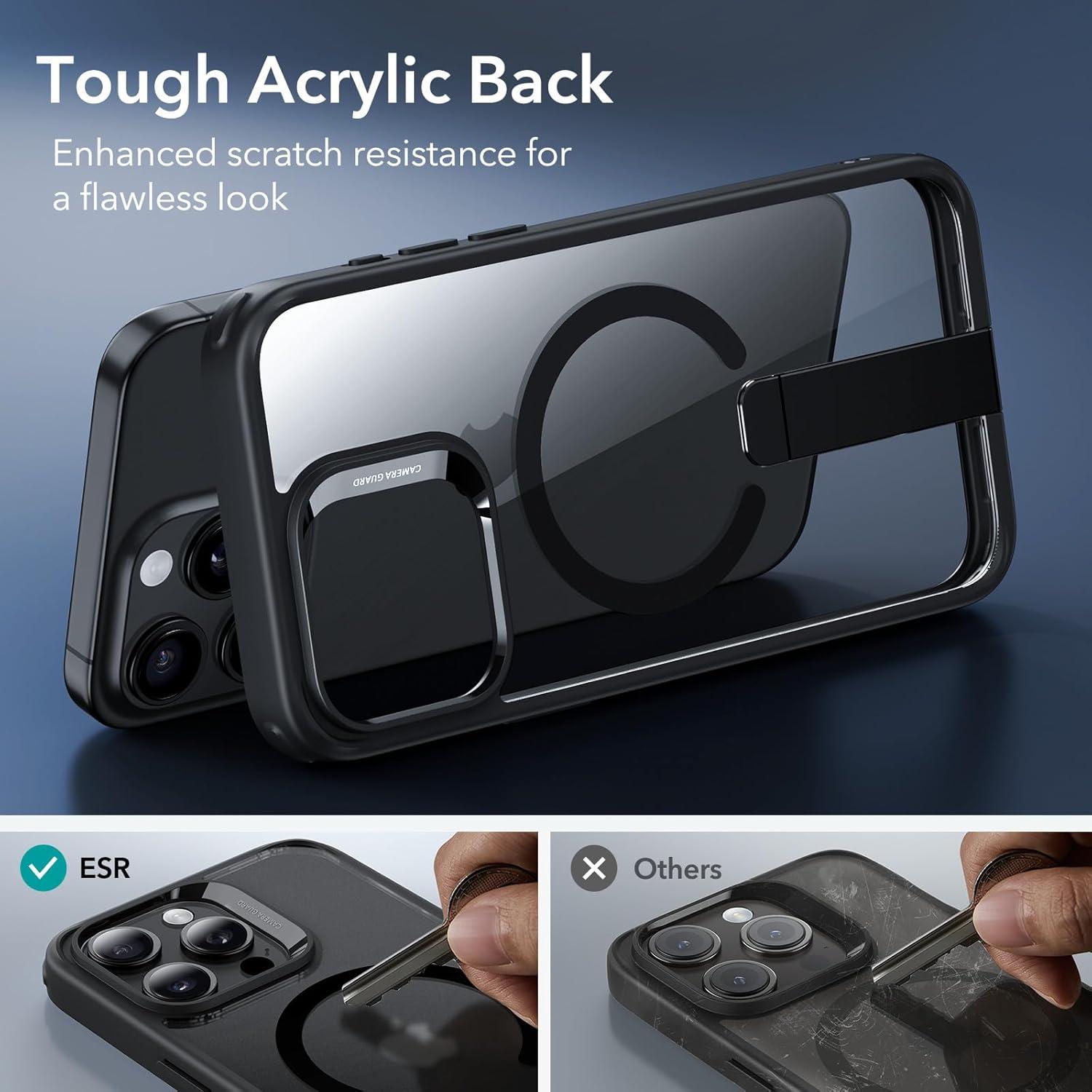 imageESR Patented Metal Kickstand Case Compatible with iPhone 13 Pro Max Two Ways to Tilt Reinforced Drop Protection Slim and Soft Case TransparentMagsafe Clear Black
