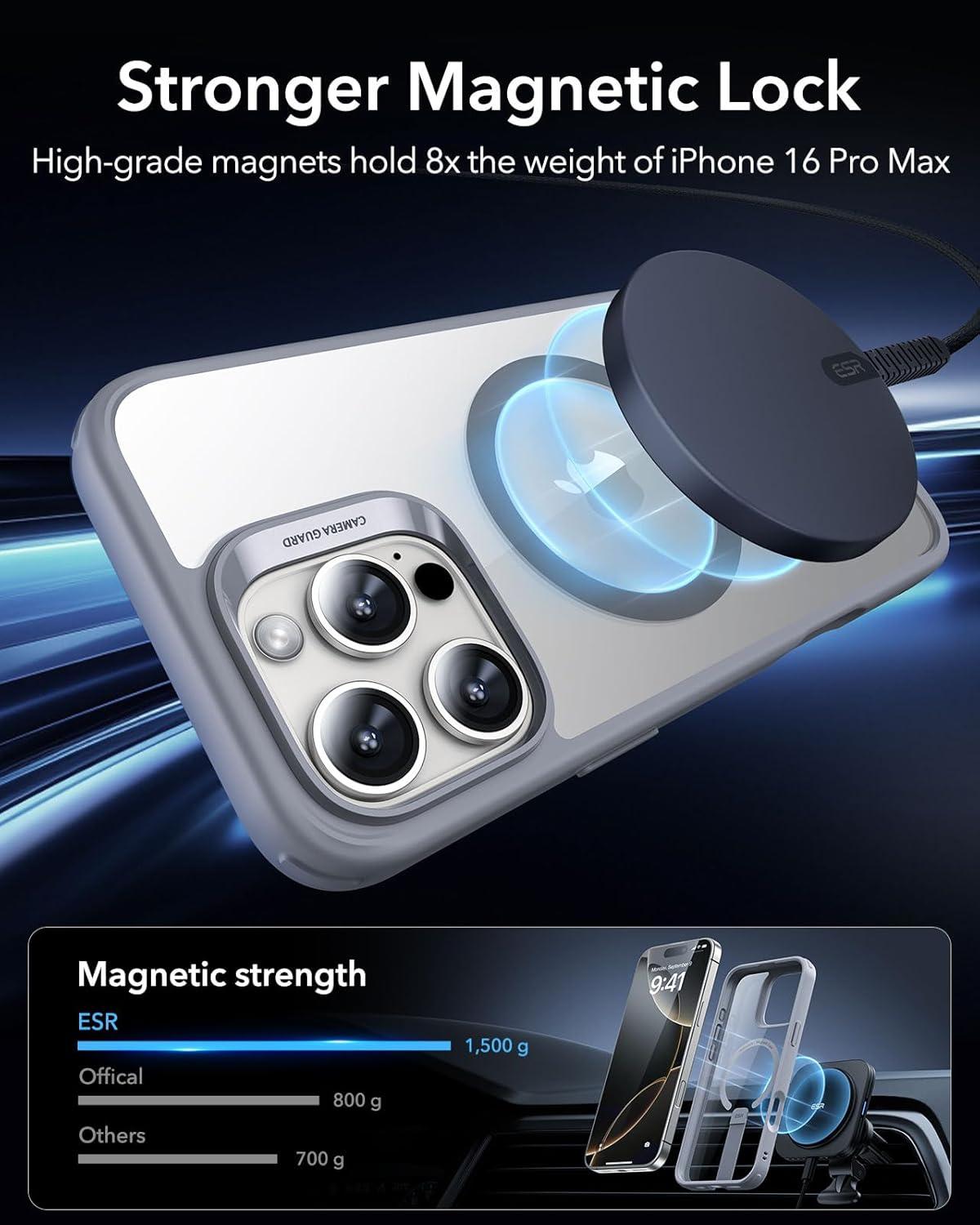 imageESR Patented Metal Kickstand Case Compatible with iPhone 13 Pro Max Two Ways to Tilt Reinforced Drop Protection Slim and Soft Case TransparentMagsafe Clear Grey