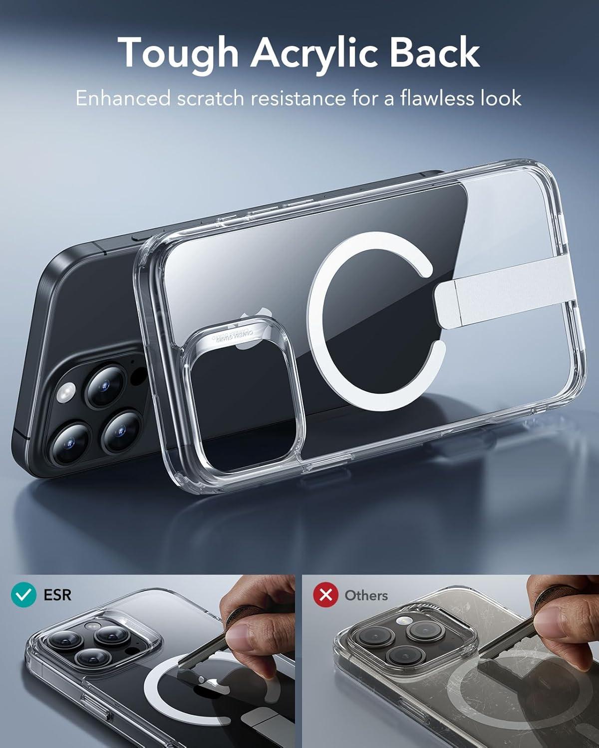 imageESR Patented Metal Kickstand Case Compatible with iPhone 13 Pro Max Two Ways to Tilt Reinforced Drop Protection Slim and Soft Case TransparentMagsafe Clear