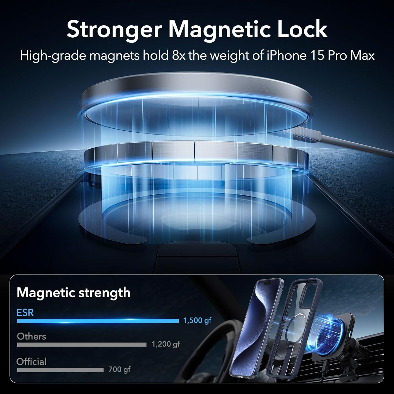 imageESR Patented Metal Kickstand Case Compatible with iPhone 13 Pro Max Two Ways to Tilt Reinforced Drop Protection Slim and Soft Case TransparentMagsafe Clear Dark Blue