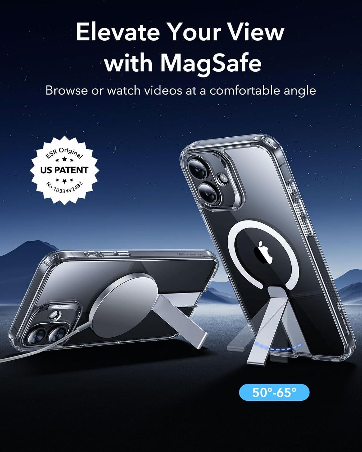 imageESR Patented Metal Kickstand Case Compatible with iPhone 13 Pro Max Two Ways to Tilt Reinforced Drop Protection Slim and Soft Case TransparentMagsafe Clear
