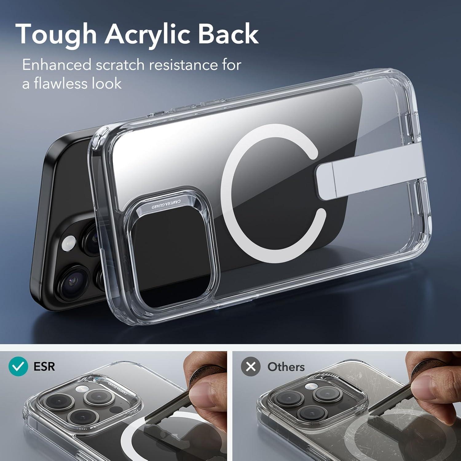 imageESR Patented Metal Kickstand Case Compatible with iPhone 13 Pro Max Two Ways to Tilt Reinforced Drop Protection Slim and Soft Case TransparentMagsafe Clear