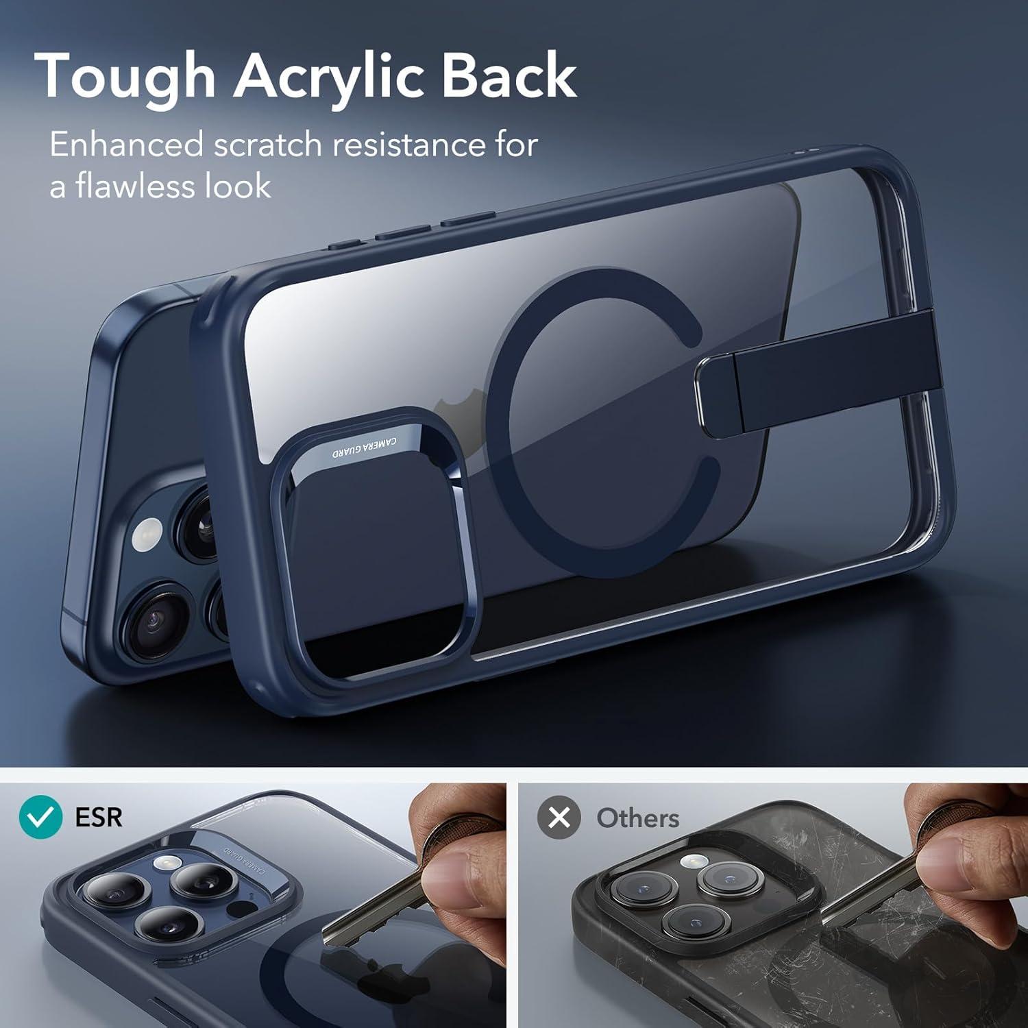 imageESR Patented Metal Kickstand Case Compatible with iPhone 13 Pro Max Two Ways to Tilt Reinforced Drop Protection Slim and Soft Case TransparentMagsafe Clear Dark Blue