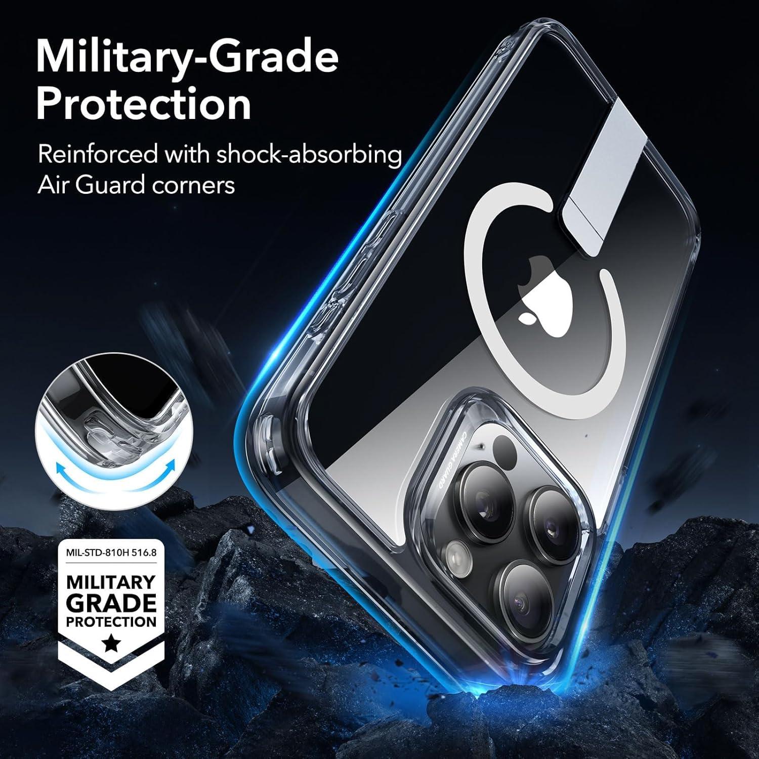 imageESR Patented Metal Kickstand Case Compatible with iPhone 13 Pro Max Two Ways to Tilt Reinforced Drop Protection Slim and Soft Case TransparentMagsafe Clear