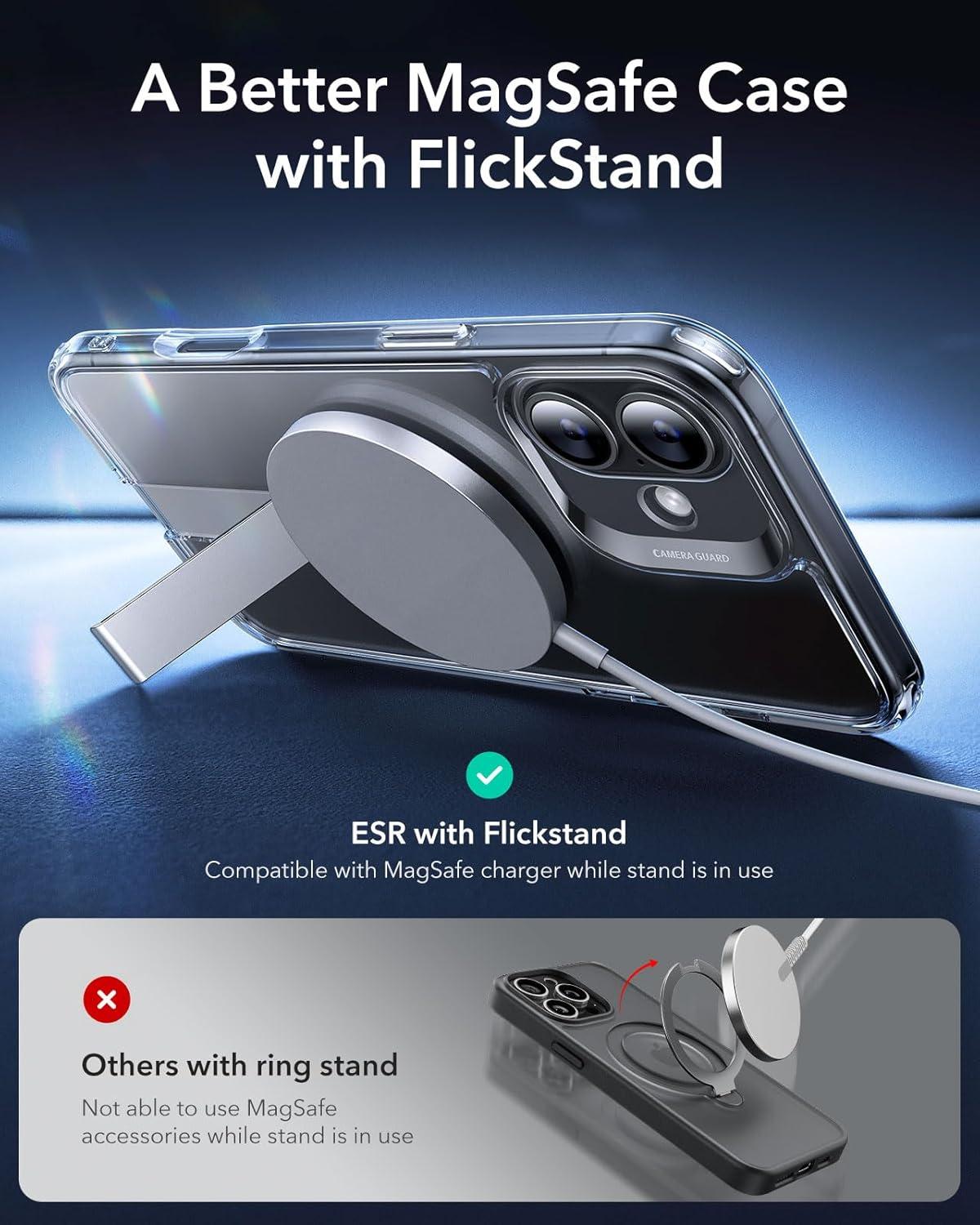 imageESR Patented Metal Kickstand Case Compatible with iPhone 13 Pro Max Two Ways to Tilt Reinforced Drop Protection Slim and Soft Case TransparentMagsafe Clear