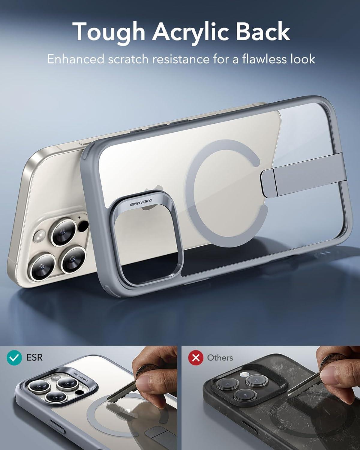 imageESR Patented Metal Kickstand Case Compatible with iPhone 13 Pro Max Two Ways to Tilt Reinforced Drop Protection Slim and Soft Case TransparentMagsafe Clear Grey