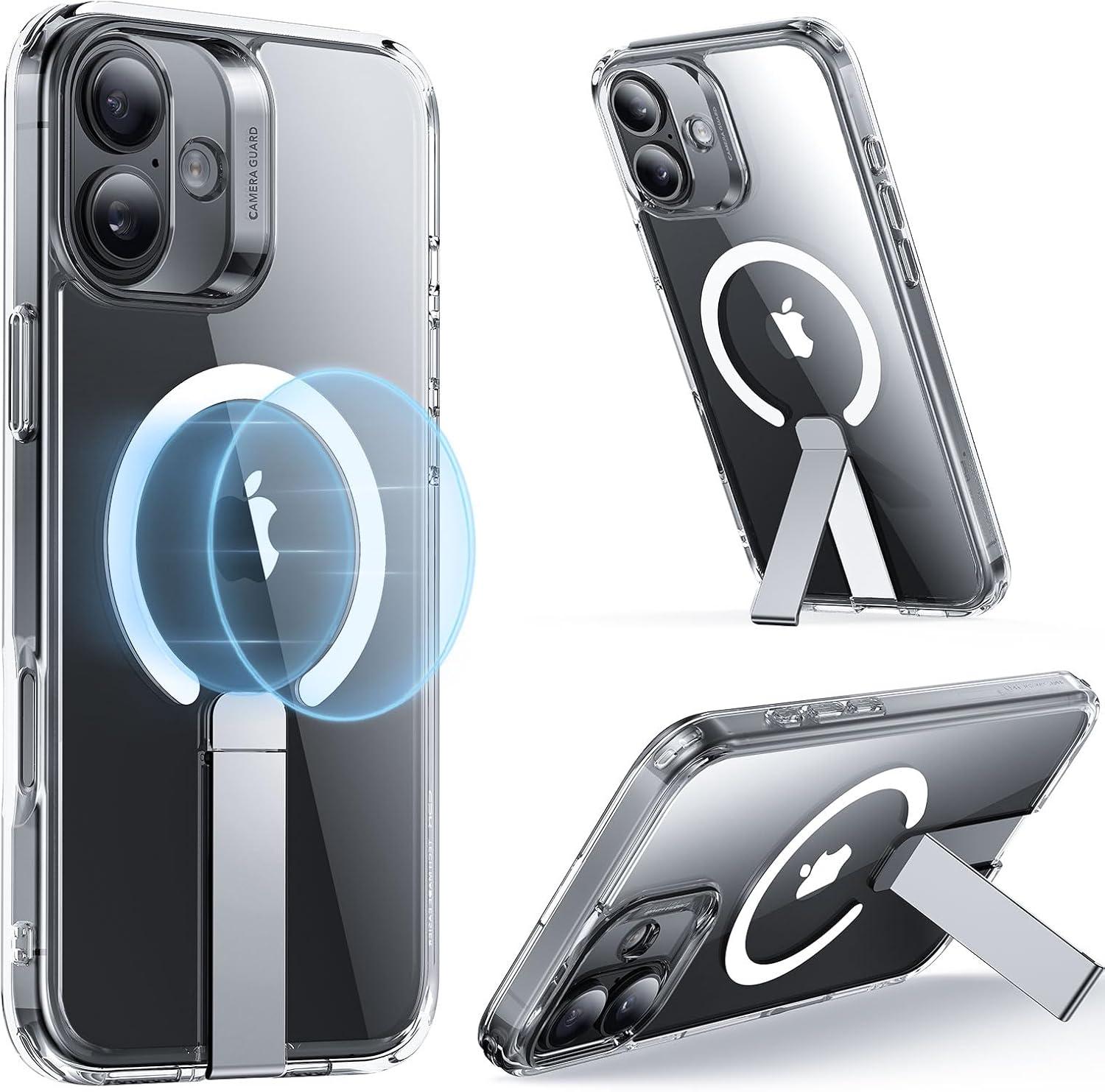 imageESR Patented Metal Kickstand Case Compatible with iPhone 13 Pro Max Two Ways to Tilt Reinforced Drop Protection Slim and Soft Case TransparentMagsafe Clear