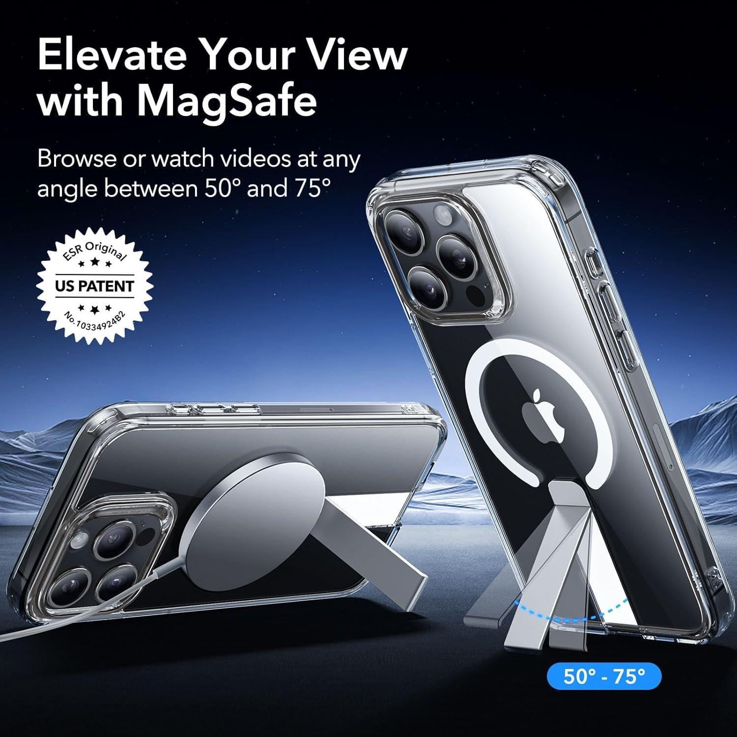 imageESR Patented Metal Kickstand Case Compatible with iPhone 13 Pro Max Two Ways to Tilt Reinforced Drop Protection Slim and Soft Case TransparentMagsafe Clear