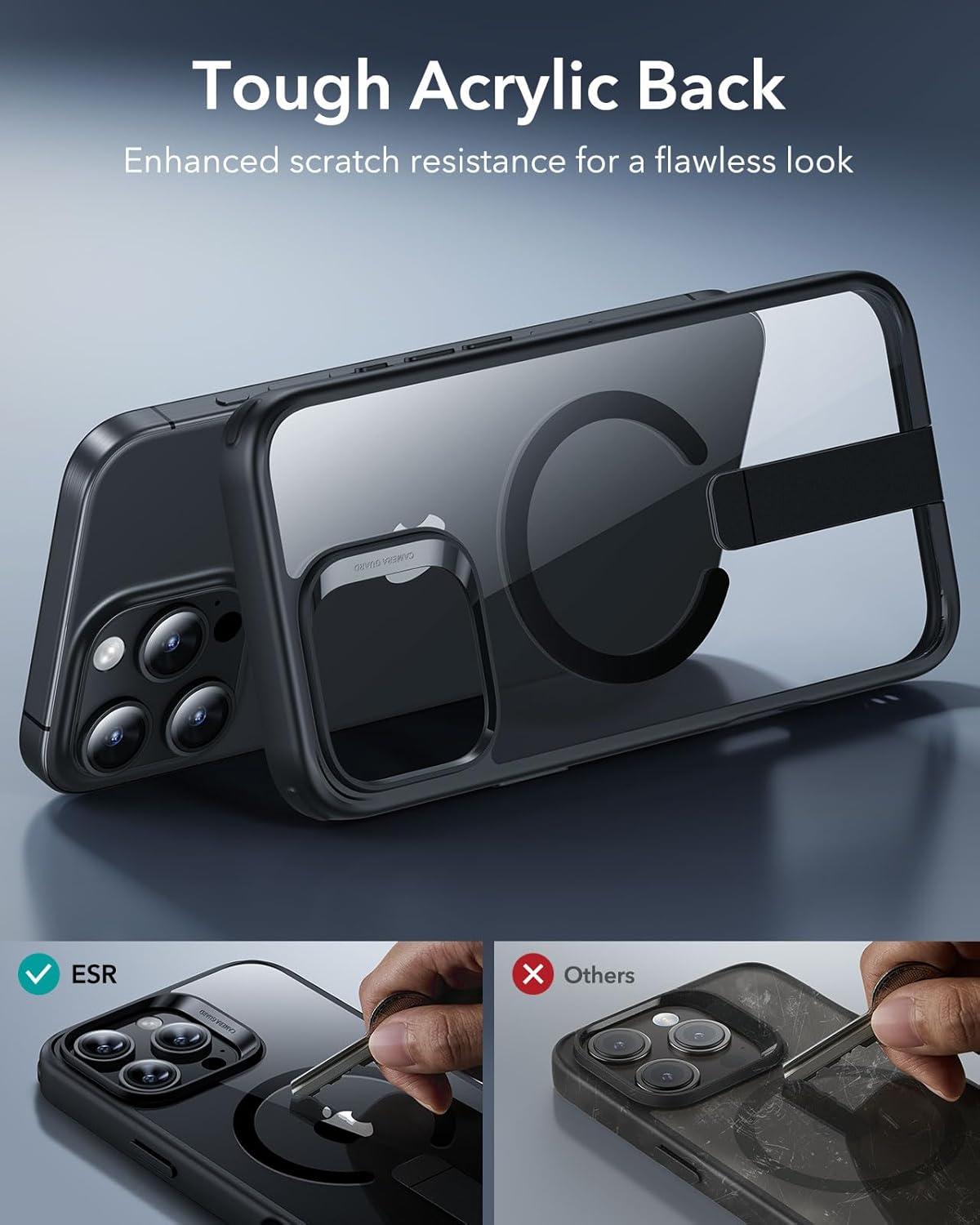 imageESR Patented Metal Kickstand Case Compatible with iPhone 13 Pro Max Two Ways to Tilt Reinforced Drop Protection Slim and Soft Case TransparentMagsafe Clear Black