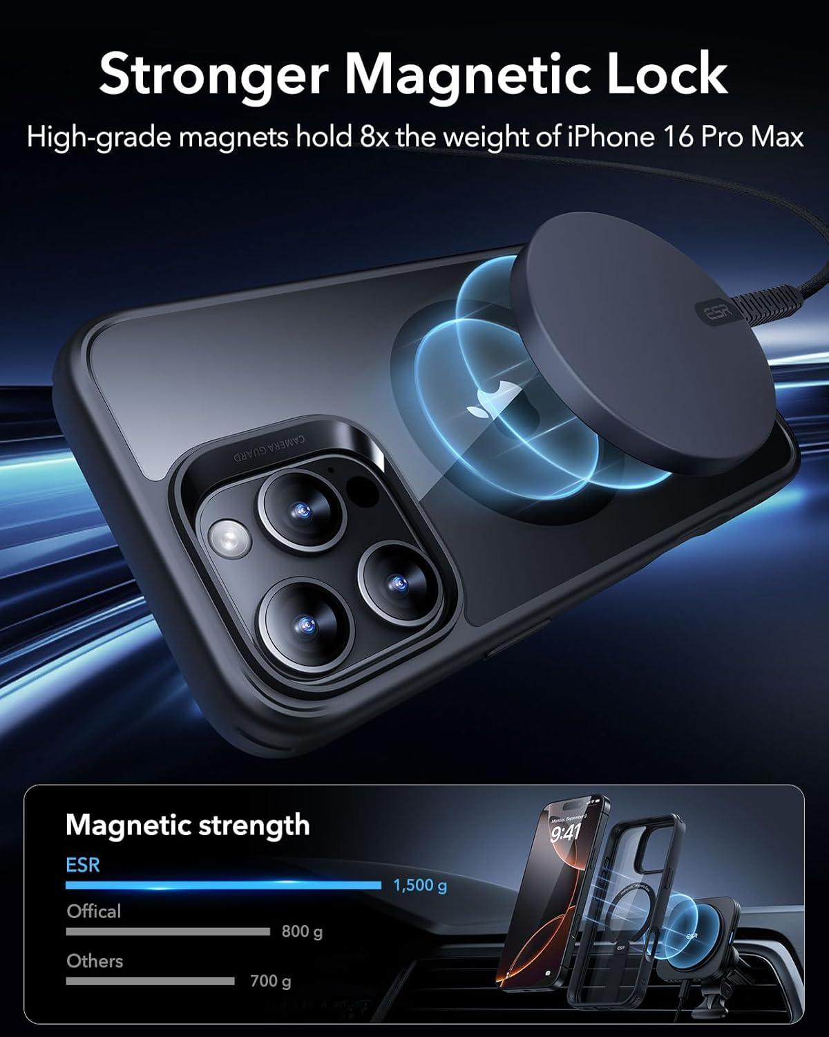 imageESR Patented Metal Kickstand Case Compatible with iPhone 13 Pro Max Two Ways to Tilt Reinforced Drop Protection Slim and Soft Case TransparentMagsafe Clear Black
