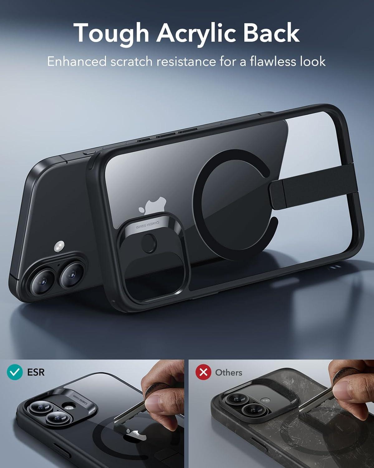 imageESR Patented Metal Kickstand Case Compatible with iPhone 13 Pro Max Two Ways to Tilt Reinforced Drop Protection Slim and Soft Case TransparentMagsafe Clear Black