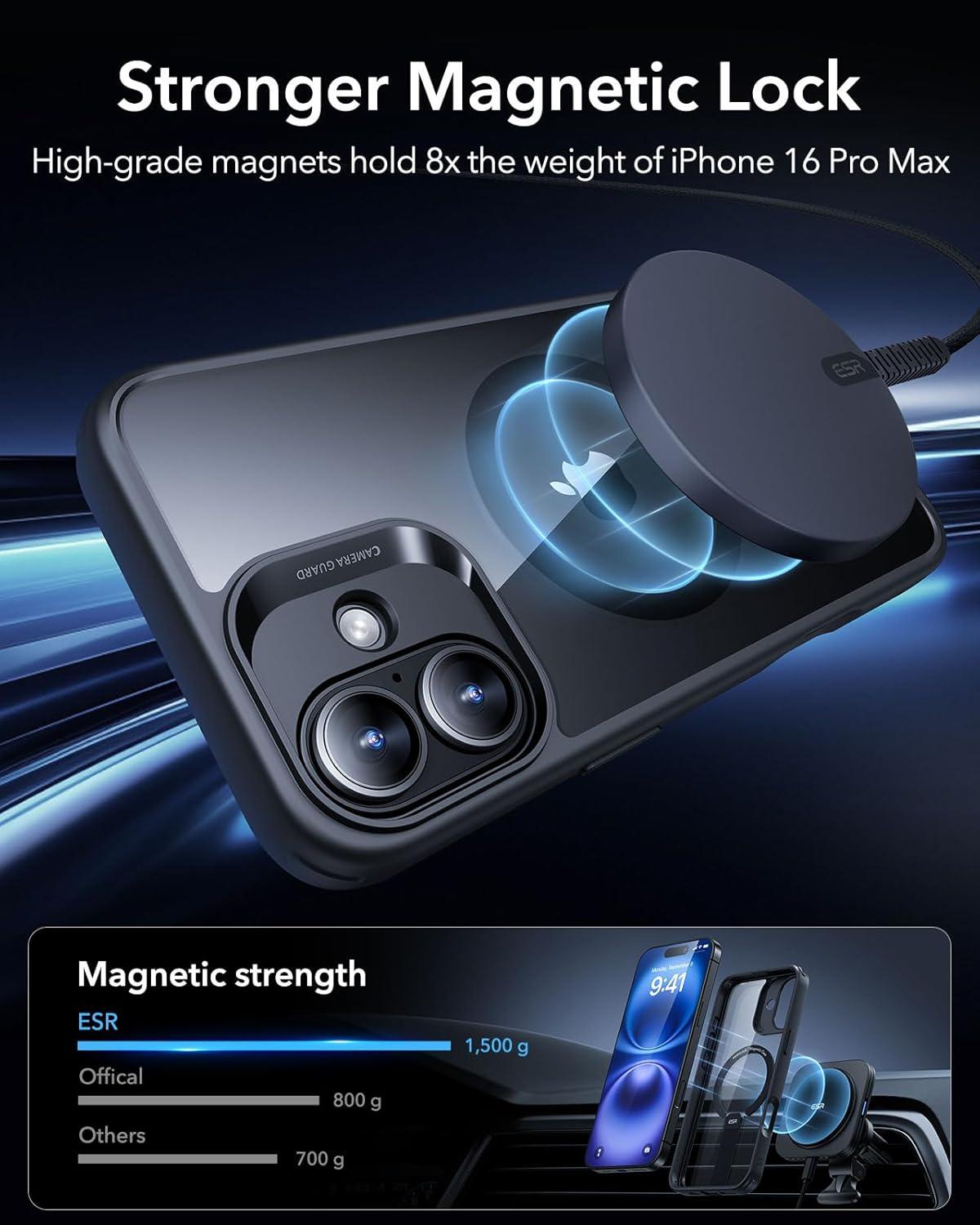 imageESR Patented Metal Kickstand Case Compatible with iPhone 13 Pro Max Two Ways to Tilt Reinforced Drop Protection Slim and Soft Case TransparentMagsafe Clear Black