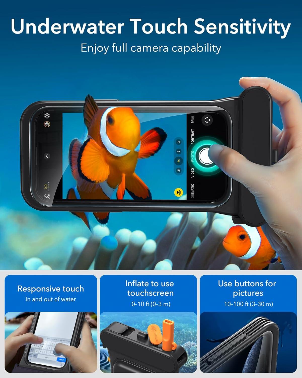 imageESR Waterproof Phone Pouch for iPhone 1314 15 Underwater Touch Sensitivity IPX8 Floating Waterproof Cellphone Case with Lanyard Dry Bag for Snorkeling BlackBlack