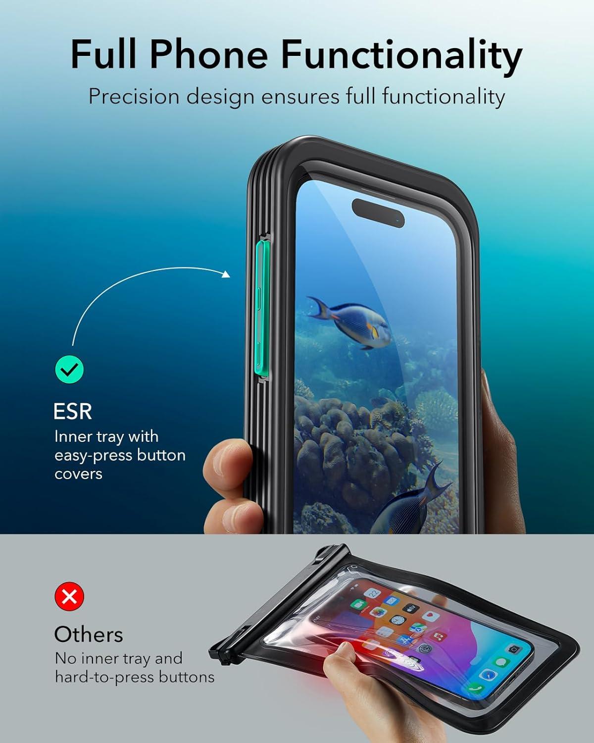 imageESR Waterproof Phone Pouch for iPhone 1314 15 Underwater Touch Sensitivity IPX8 Floating Waterproof Cellphone Case with Lanyard Dry Bag for Snorkeling BlackBlack
