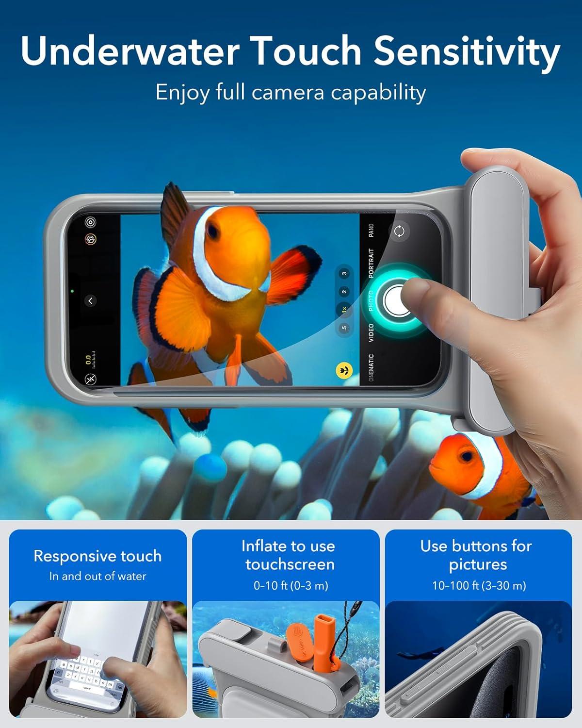imageESR Waterproof Phone Pouch for iPhone 1314 15 Underwater Touch Sensitivity IPX8 Floating Waterproof Cellphone Case with Lanyard Dry Bag for Snorkeling BlackBlack Titanium