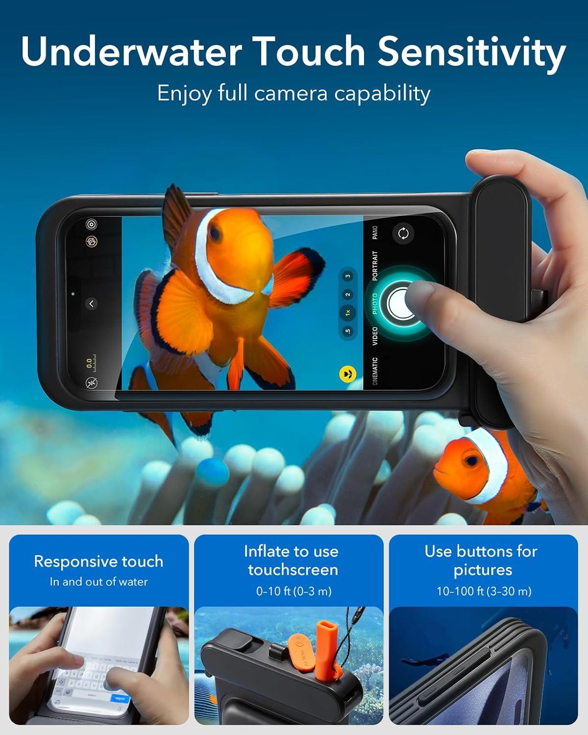 imageESR Waterproof Phone Pouch for iPhone 1314 15 Underwater Touch Sensitivity IPX8 Floating Waterproof Cellphone Case with Lanyard Dry Bag for Snorkeling BlackBlack