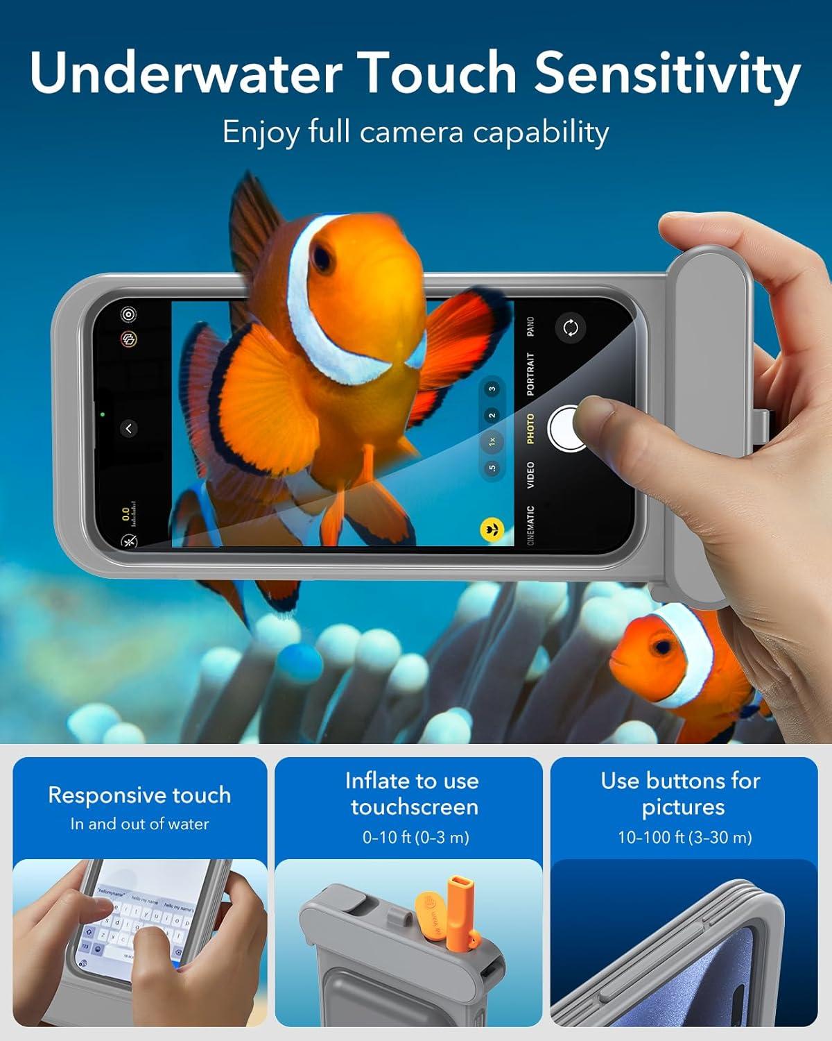 imageESR Waterproof Phone Pouch for iPhone 1314 15 Underwater Touch Sensitivity IPX8 Floating Waterproof Cellphone Case with Lanyard Dry Bag for Snorkeling BlackBlack Titanium