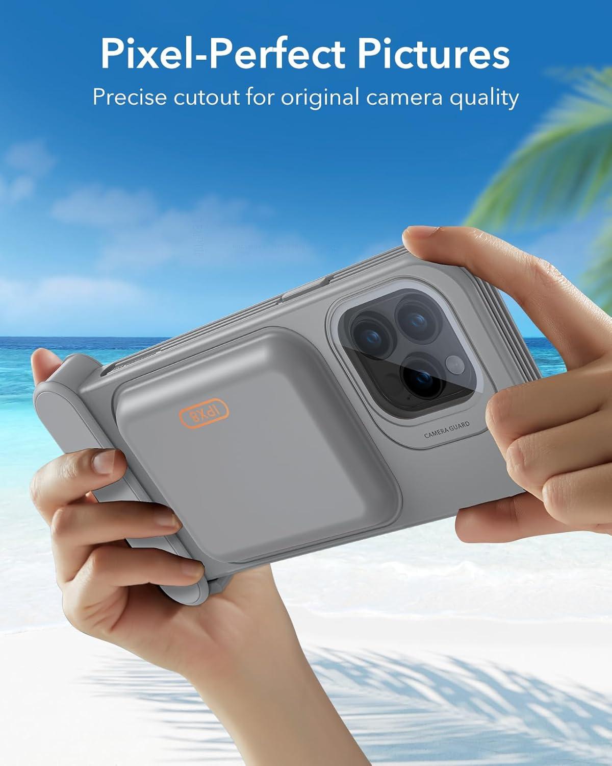 imageESR Waterproof Phone Pouch for iPhone 1314 15 Underwater Touch Sensitivity IPX8 Floating Waterproof Cellphone Case with Lanyard Dry Bag for Snorkeling BlackBlack Titanium