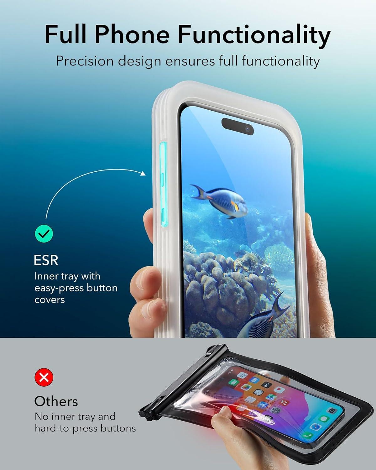 imageESR Waterproof Phone Pouch for iPhone 1314 15 Underwater Touch Sensitivity IPX8 Floating Waterproof Cellphone Case with Lanyard Dry Bag for Snorkeling BlackClear