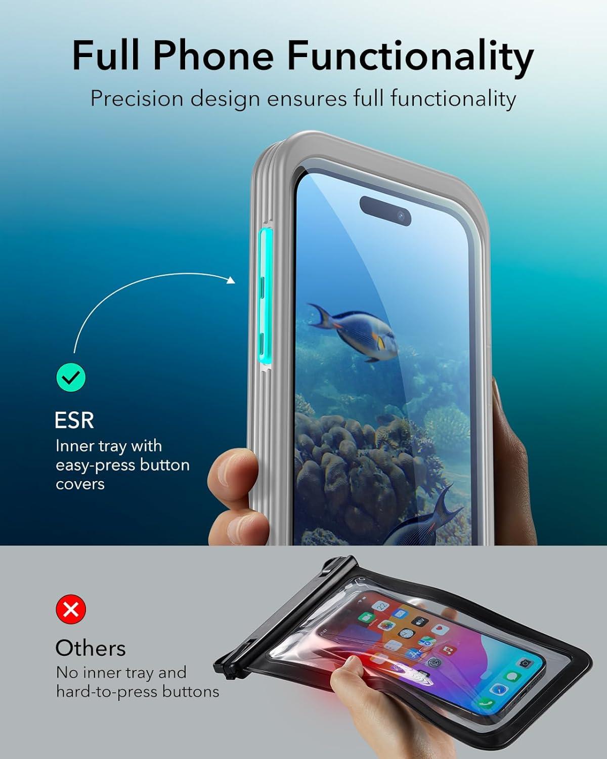 imageESR Waterproof Phone Pouch for iPhone 1314 15 Underwater Touch Sensitivity IPX8 Floating Waterproof Cellphone Case with Lanyard Dry Bag for Snorkeling BlackBlack Titanium