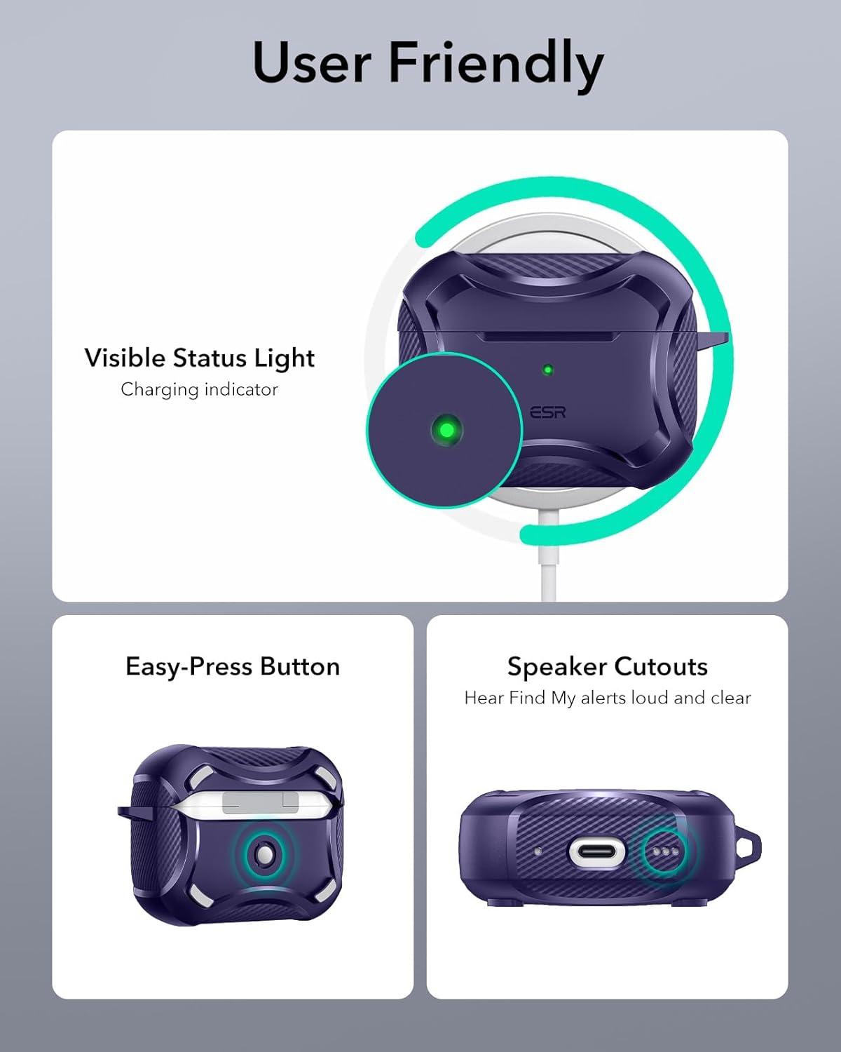 imageESR for AirPods Pro 3 Case 2025 Compatible with Airpods Pro 3rd Generation Case USBC Cable Magnetic Lid MagSafe Ready Powerful Drop Protection Cyber Series BlackPurple