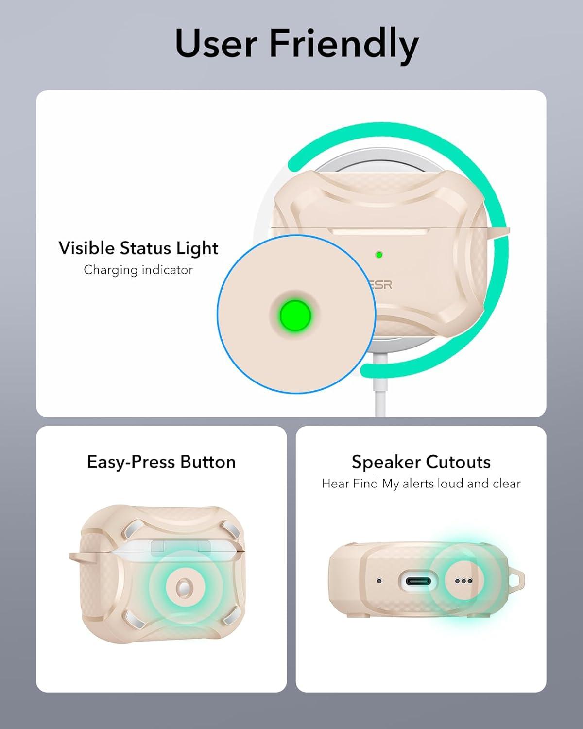 imageESR for AirPods Pro 3 Case 2025 Compatible with Airpods Pro 3rd Generation Case USBC Cable Magnetic Lid MagSafe Ready Powerful Drop Protection Cyber Series BlackDesert Titanium