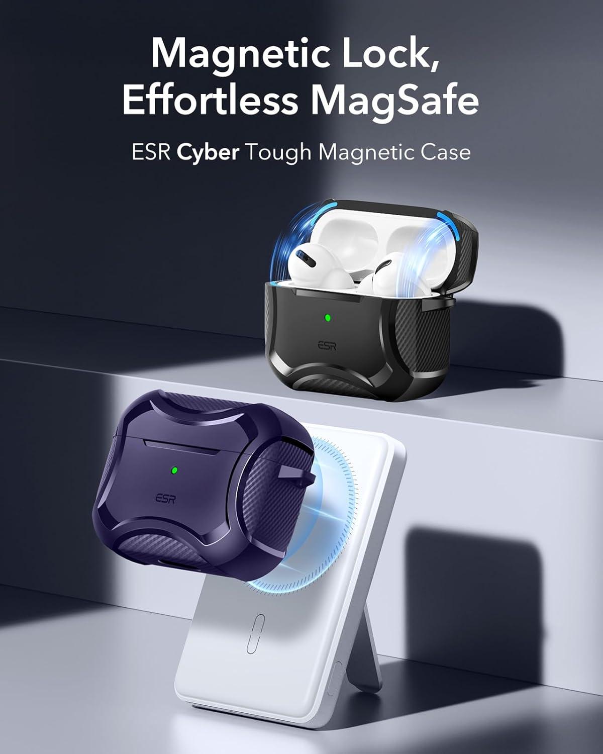 imageESR for AirPods Pro 3 Case 2025 Compatible with Airpods Pro 3rd Generation Case USBC Cable Magnetic Lid MagSafe Ready Powerful Drop Protection Cyber Series BlackPurple