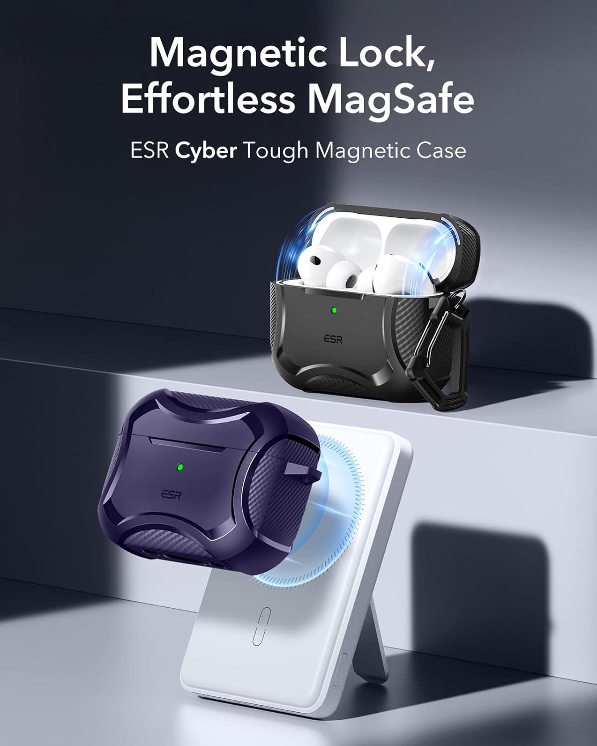 imageESR for AirPods Pro 3 Case 2025 Compatible with Airpods Pro 3rd Generation Case USBC Cable Magnetic Lid MagSafe Ready Powerful Drop Protection Cyber Series BlackPurple