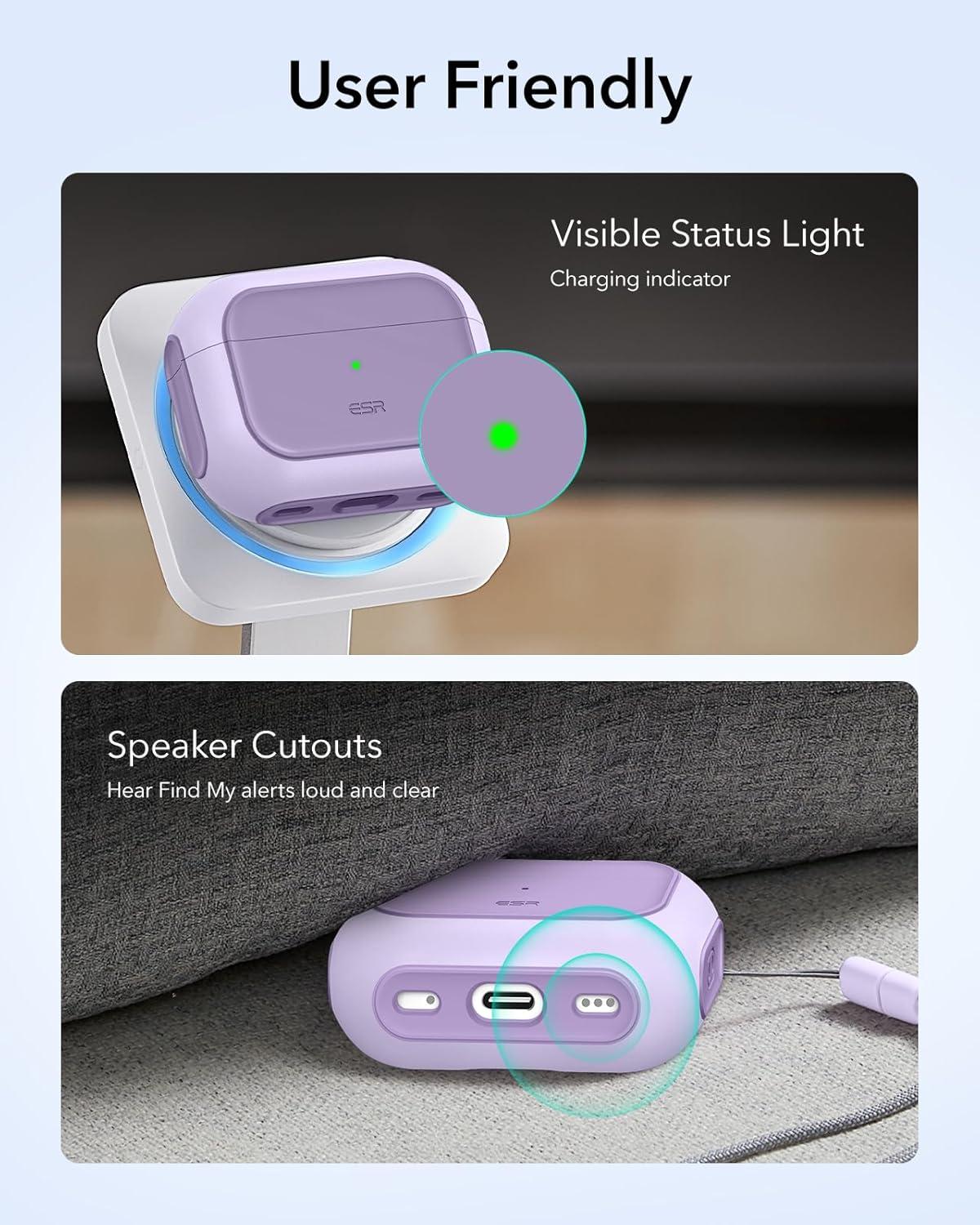 imageESR for AirPods Pro 3 Case Compatible with AirPods Pro 3rd Generation Case 2025 Compatible with MagSafe Full Drop Protection Cover with Lanyard WhitePurple